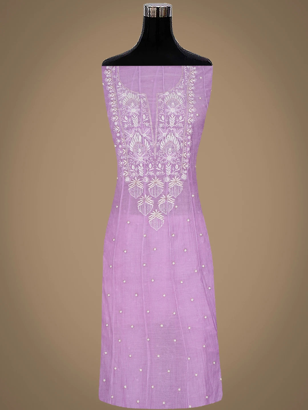 Ada Hand Embroidered Mauve Chanderi Lucknowi Chikankari Semi-Stitched Kurta Dupatta Set With Pearl Work 01A789595