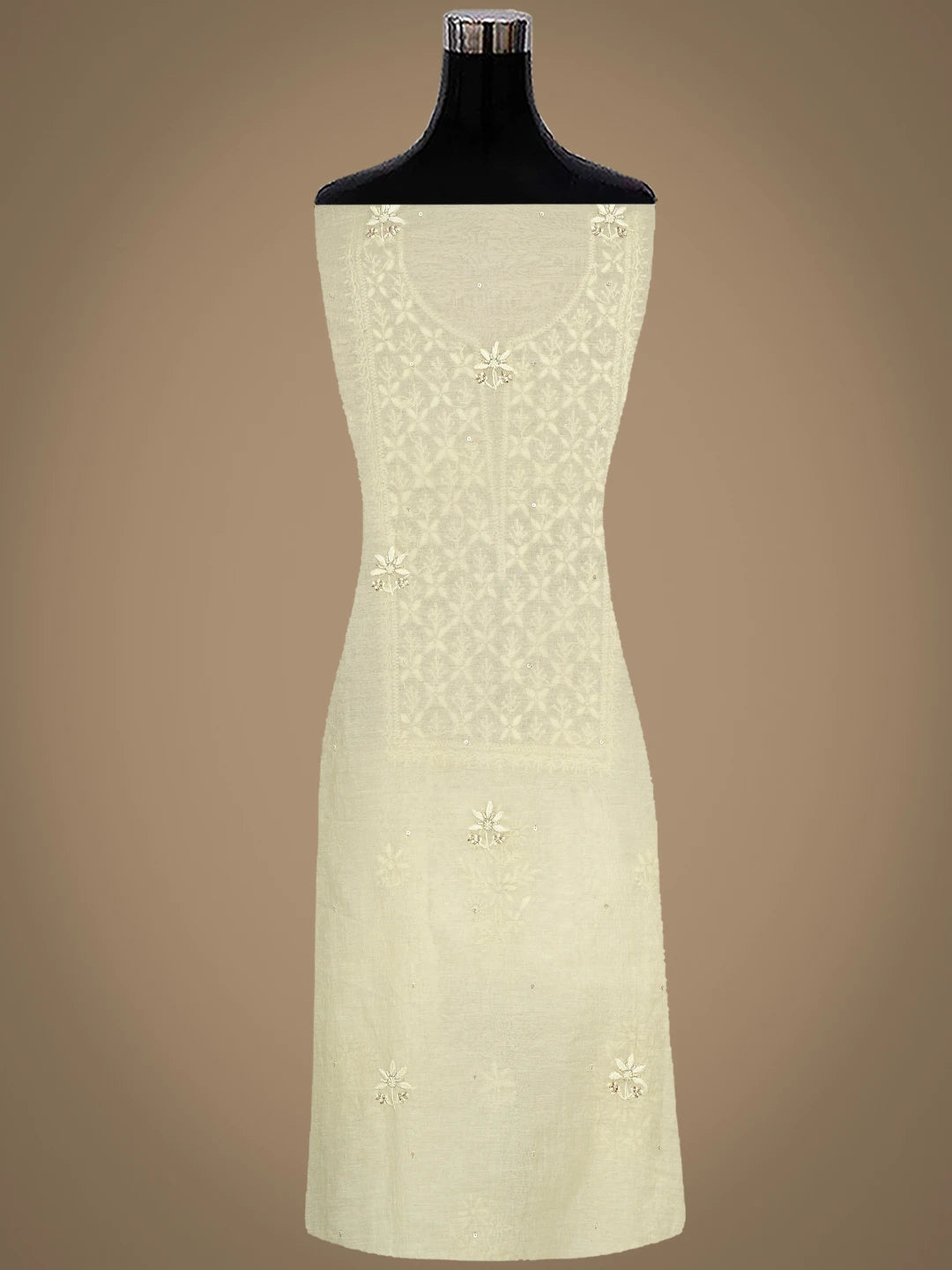 Ada Hand Embroidered Lemon Chanderi Lucknowi Chikankari Unstitched Kurta Dupatta Set With Cutdana Work 01A762570