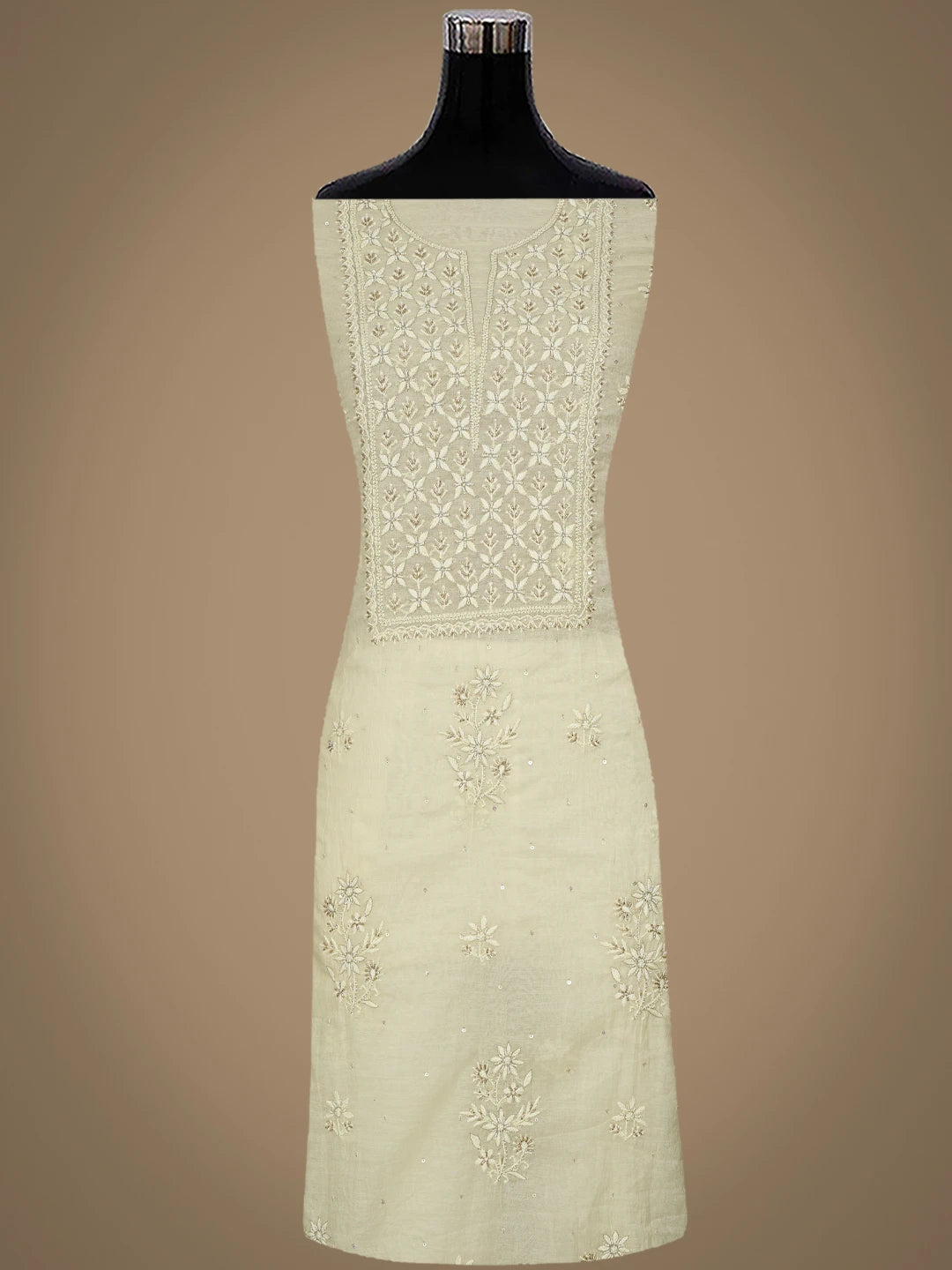 Ada Hand Embroidered Lemon Chanderi Lucknowi Chikankari Unstitched Kurta Dupatta Set With Cutdana Work 01A762570