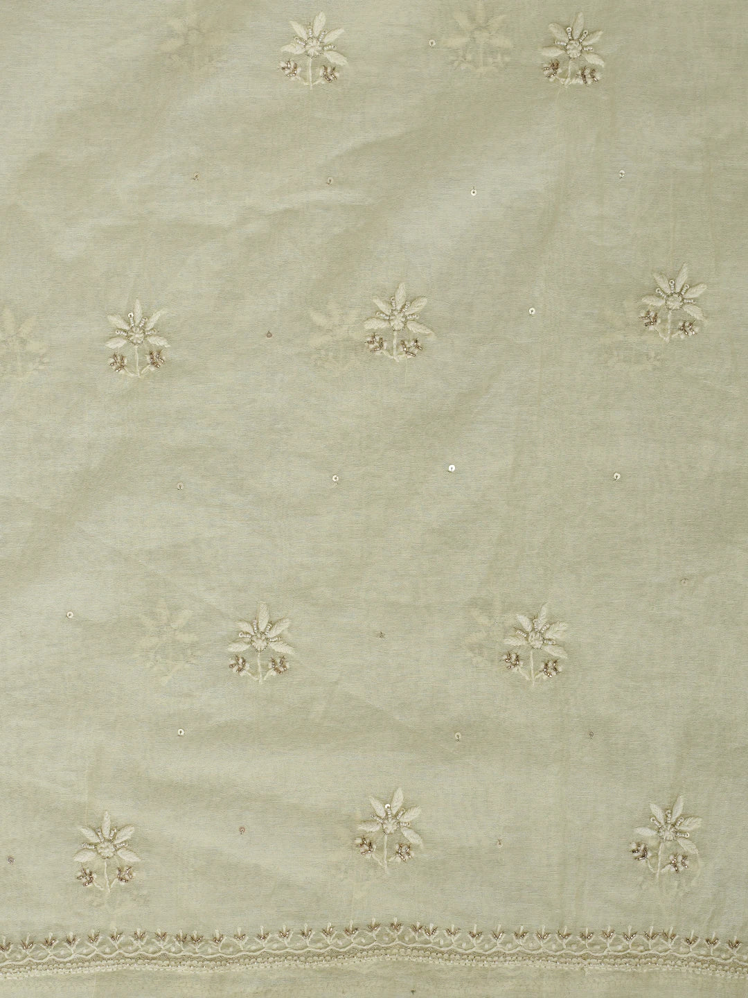 Ada Hand Embroidered Lemon Chanderi Lucknowi Chikankari Unstitched Kurta Dupatta Set With Cutdana Work 01A762570