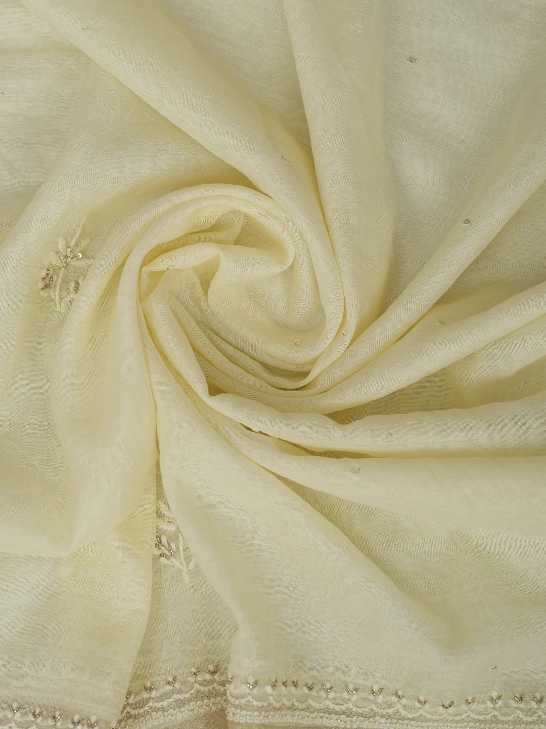 Ada Hand Embroidered Lemon Chanderi Lucknowi Chikankari Unstitched Kurta Dupatta Set With Cutdana Work 01A762570
