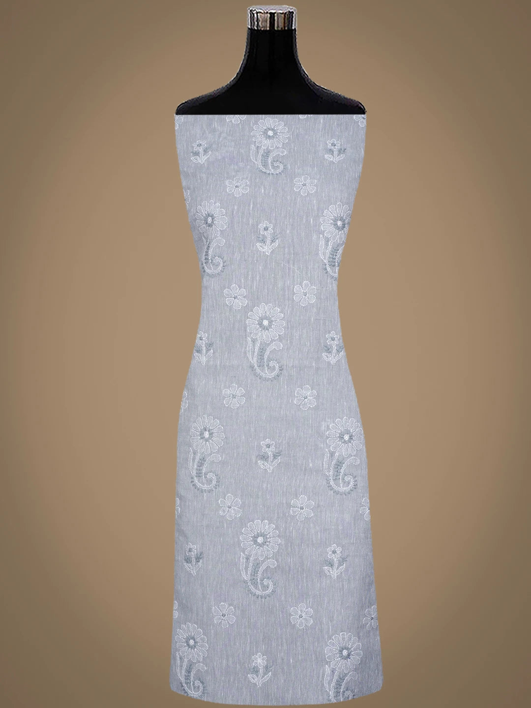 Ada Hand Embroidered Grey Linen Cotton Lucknowi Chikankari Unstitched Suit Piece 01A836601