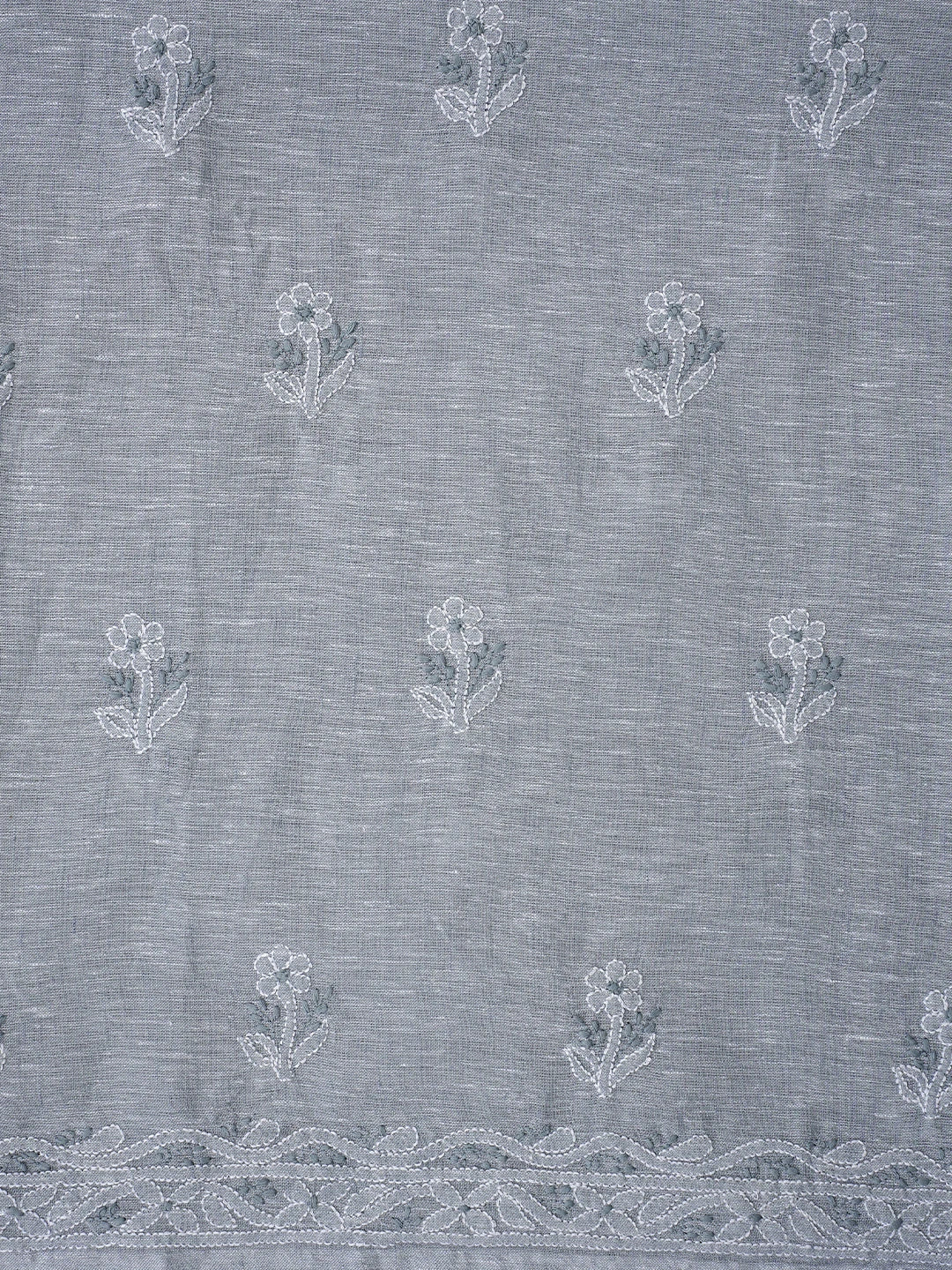 Ada Hand Embroidered Grey Linen Cotton Lucknowi Chikankari Unstitched Suit Piece 01A836601