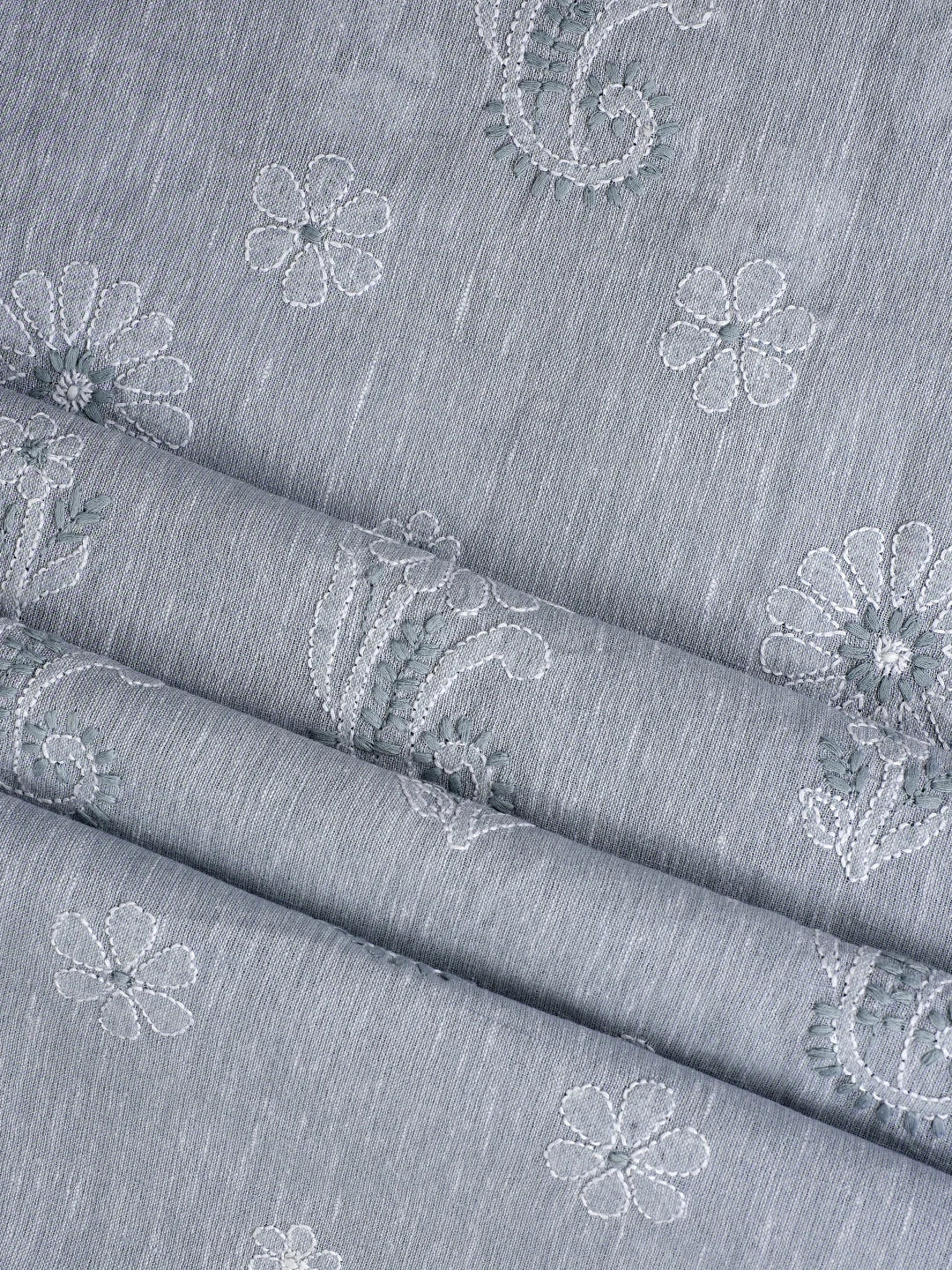 Ada Hand Embroidered Grey Linen Cotton Lucknowi Chikankari Unstitched Suit Piece 01A836601