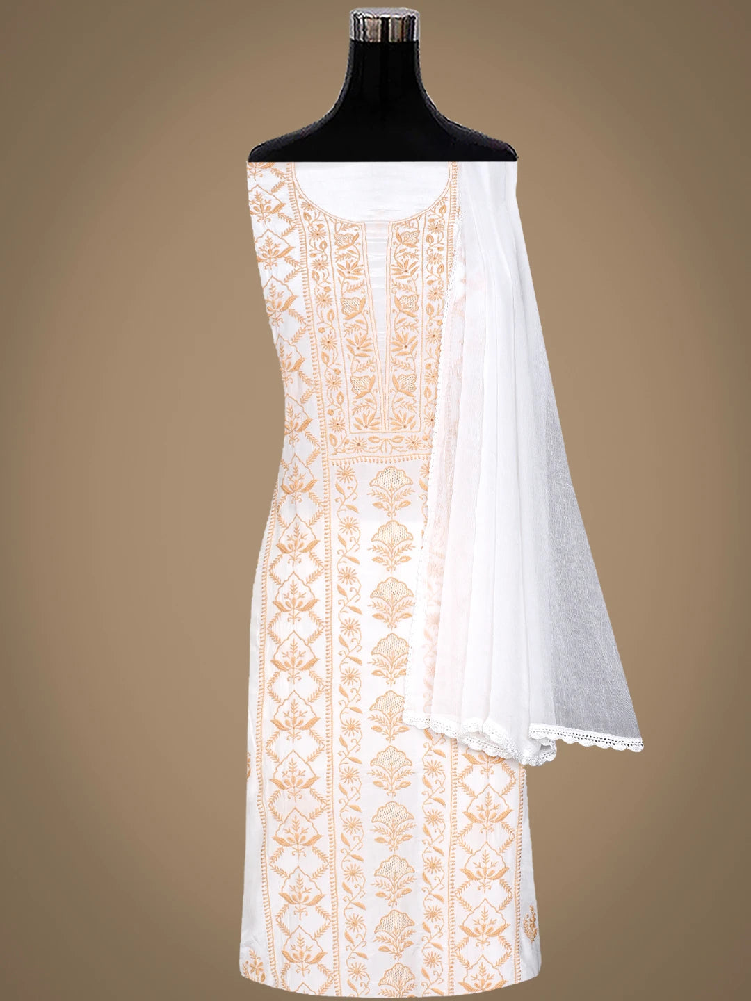 Ada Hand Embroidered White Crepe Lucknowi Chikankari Unstitched Suit Piece 08A500843