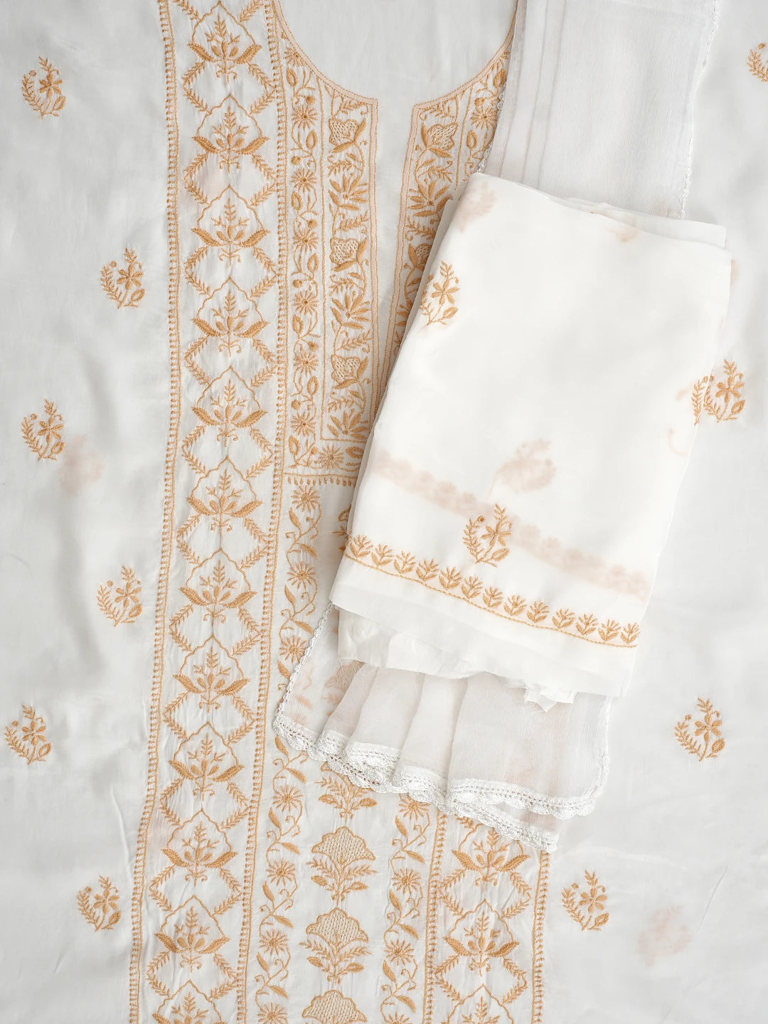 Ada Hand Embroidered White Crepe Lucknowi Chikankari Unstitched Suit Piece 08A500843