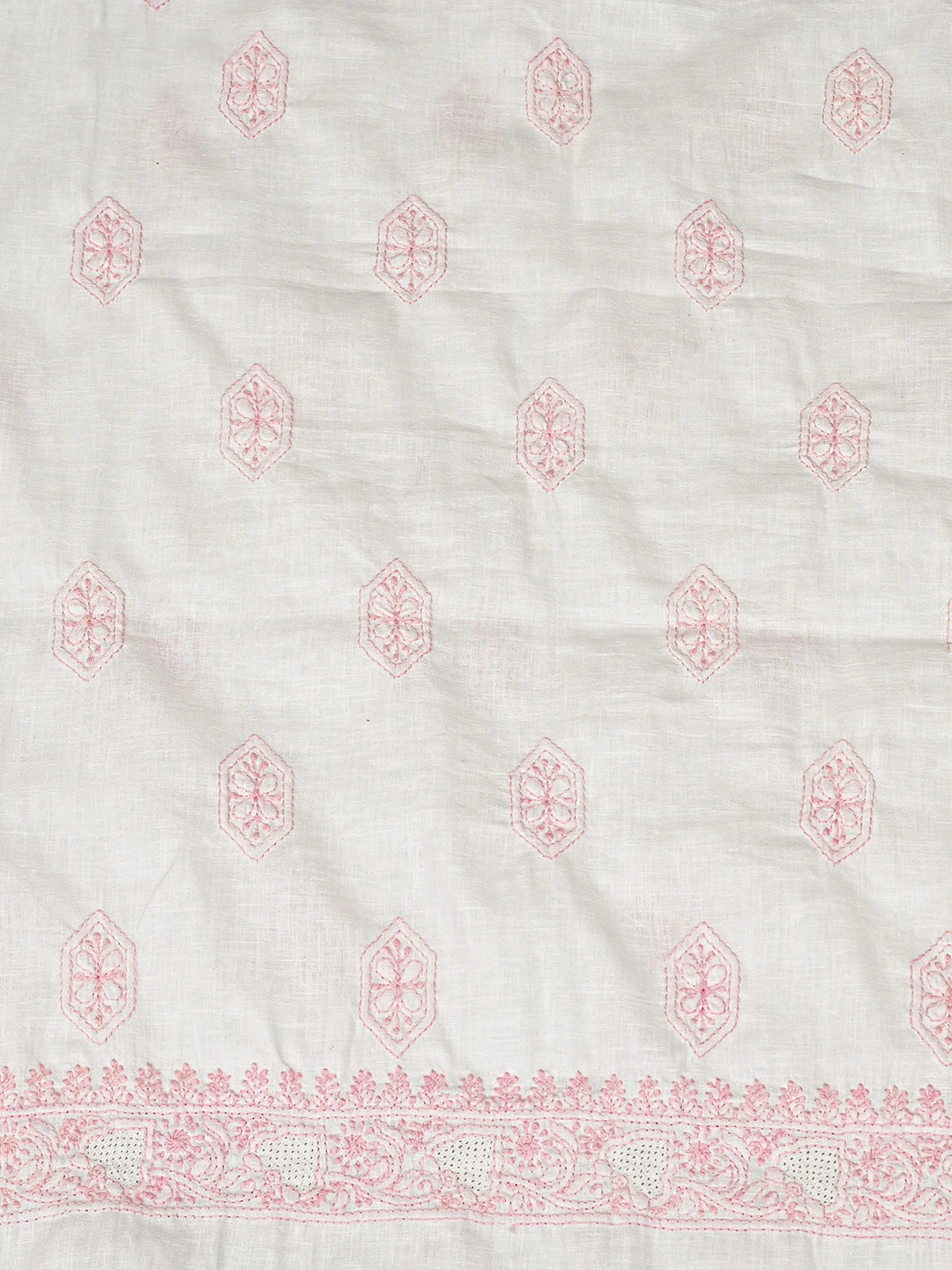 Ada Hand Embroidered White Linen Lucknowi Chikankari Unstitched Men's Kurta Piece 01A832320