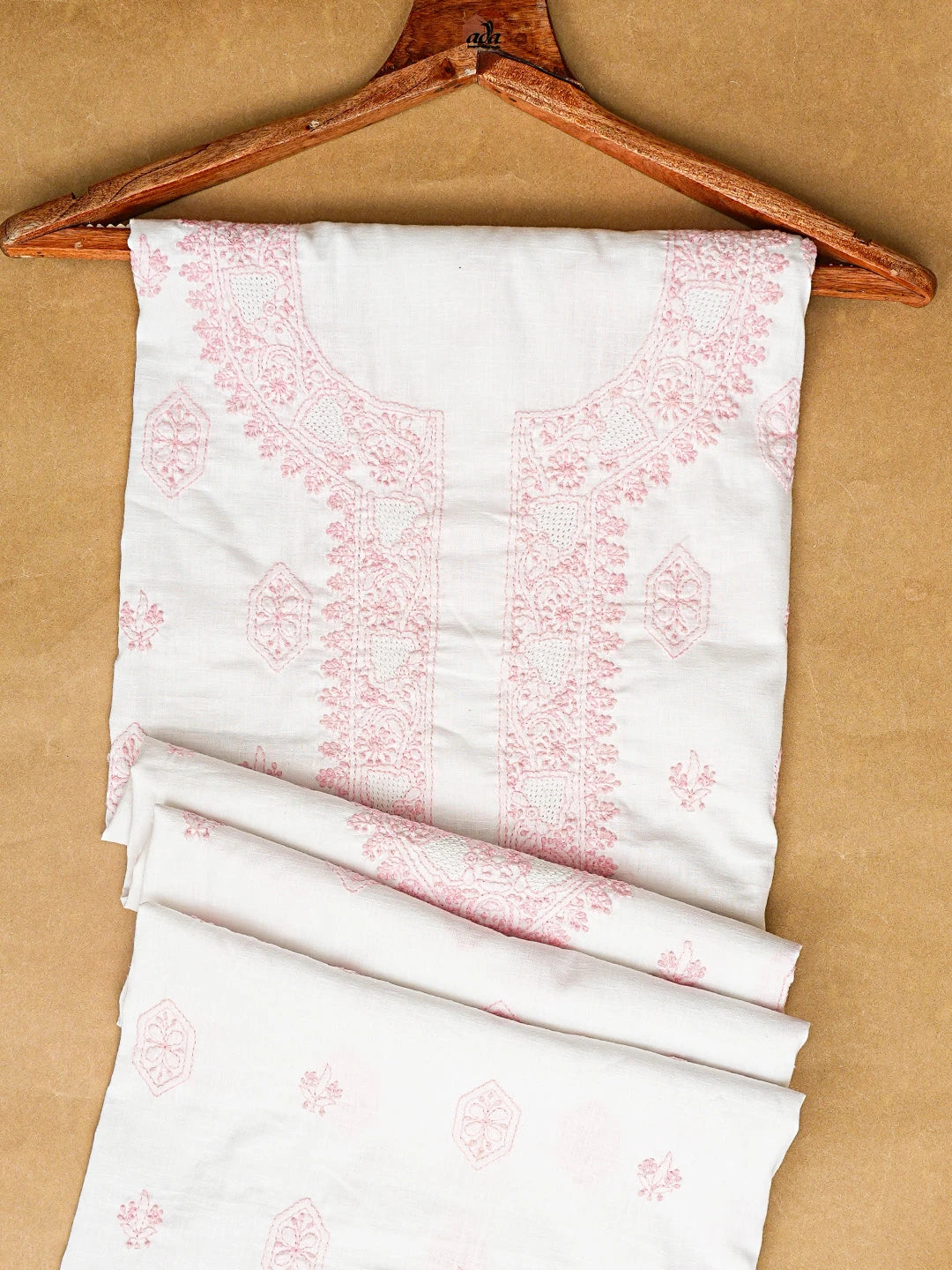 Ada Hand Embroidered White Linen Lucknowi Chikankari Unstitched Men's Kurta Piece 01A832320