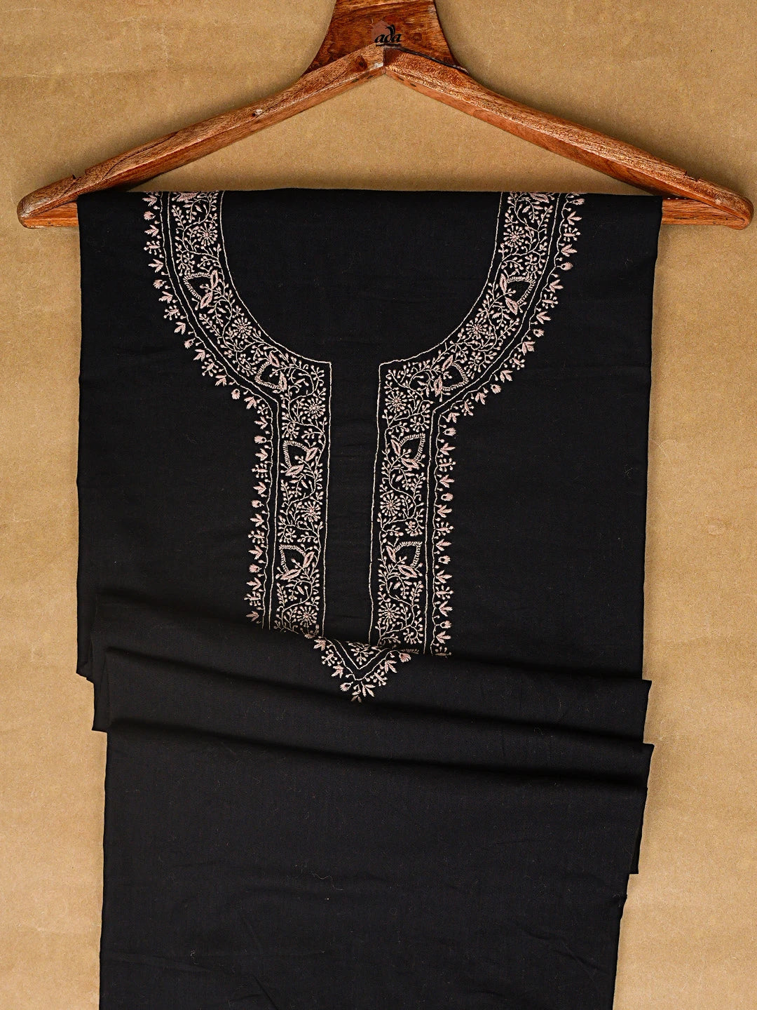 Ada Hand Embroidered Black Cotton Lucknowi Chikankari Unstitched Men's Kurta Piece 01A669538