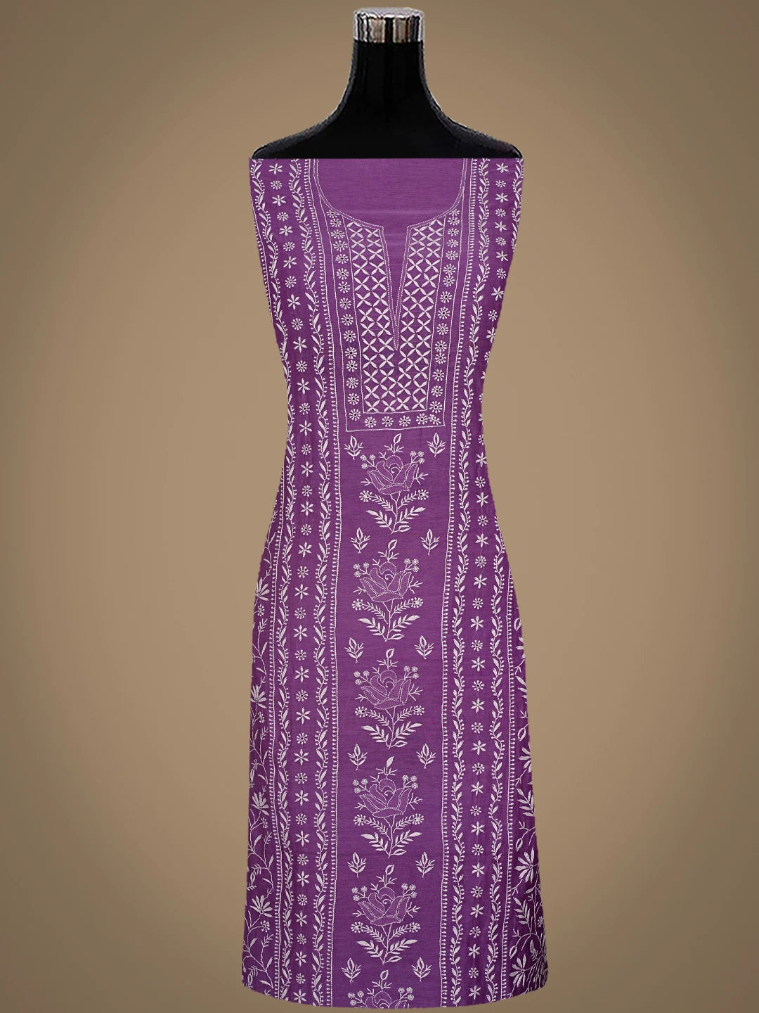 Ada Hand Embroidered Purple Chanderi Lucknowi Chikankari Unstitched Kurta Dupatta Set 01A843847