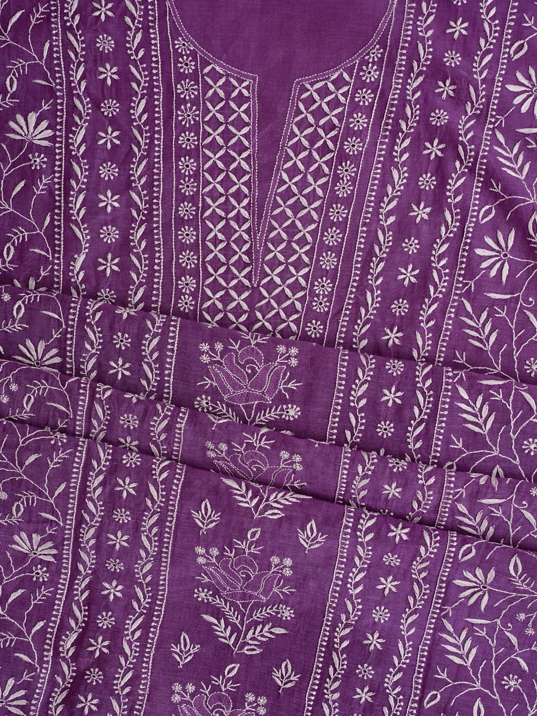 Ada Hand Embroidered Purple Chanderi Lucknowi Chikankari Unstitched Kurta Dupatta Set 01A843847
