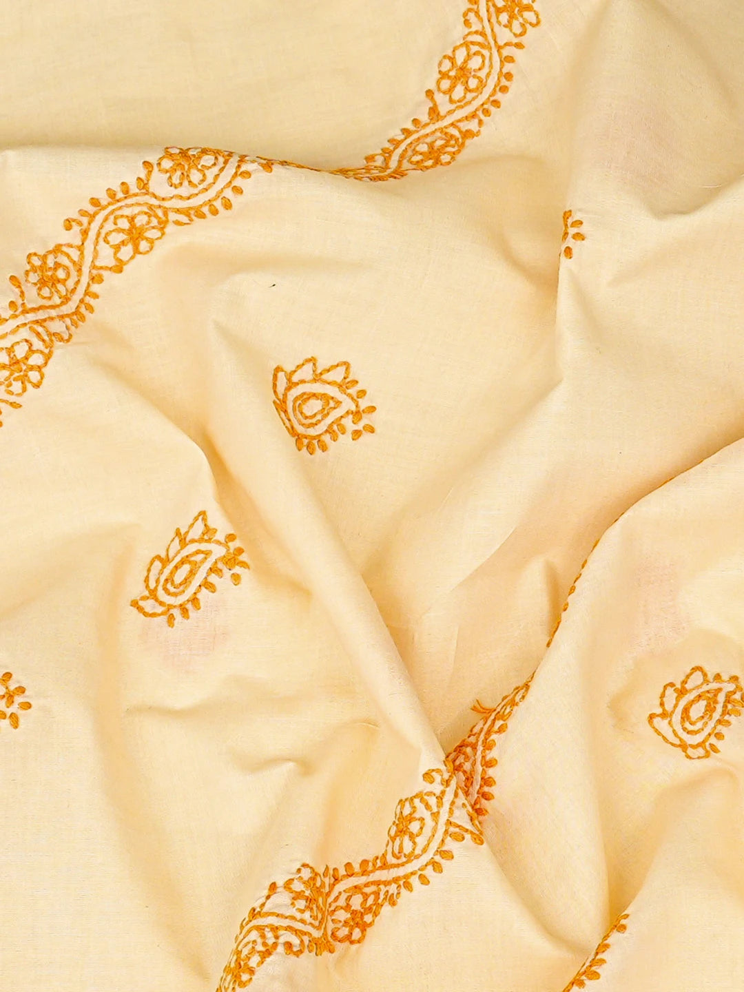 Ada Hand Embroidered Fawn Cotton Lucknowi Chikankari Unstitched Men's Kurta Piece 01A812149