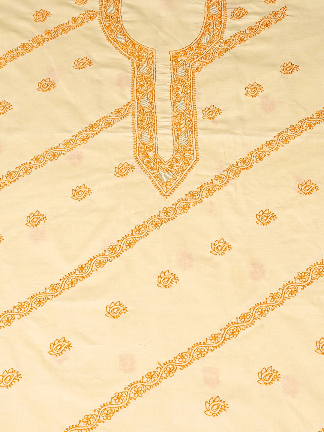 Ada Hand Embroidered Fawn Cotton Lucknowi Chikankari Unstitched Men's Kurta Piece 01A812149