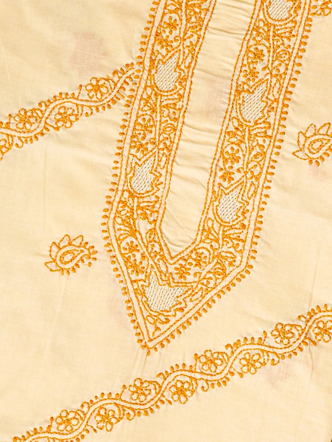 Ada Hand Embroidered Fawn Cotton Lucknowi Chikankari Unstitched Men's Kurta Piece 01A812149