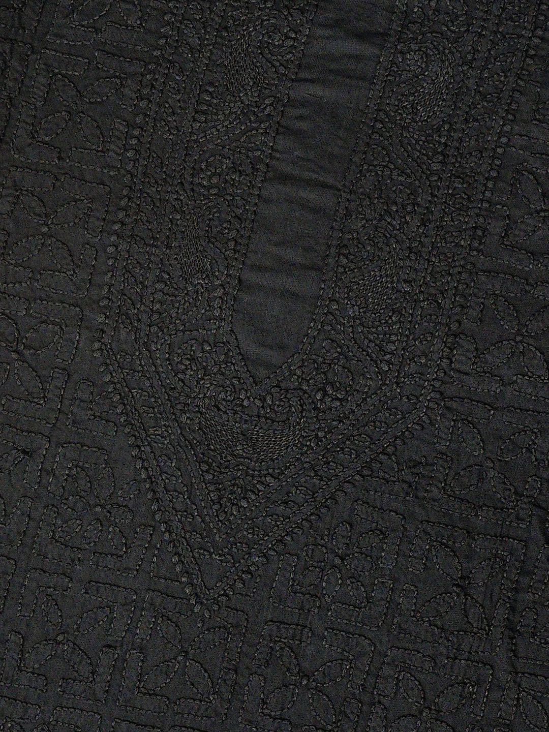 Ada Hand Embroidered Black Cotton Lucknowi Chikankari Unstitched Men's Kurta Piece 01A692108