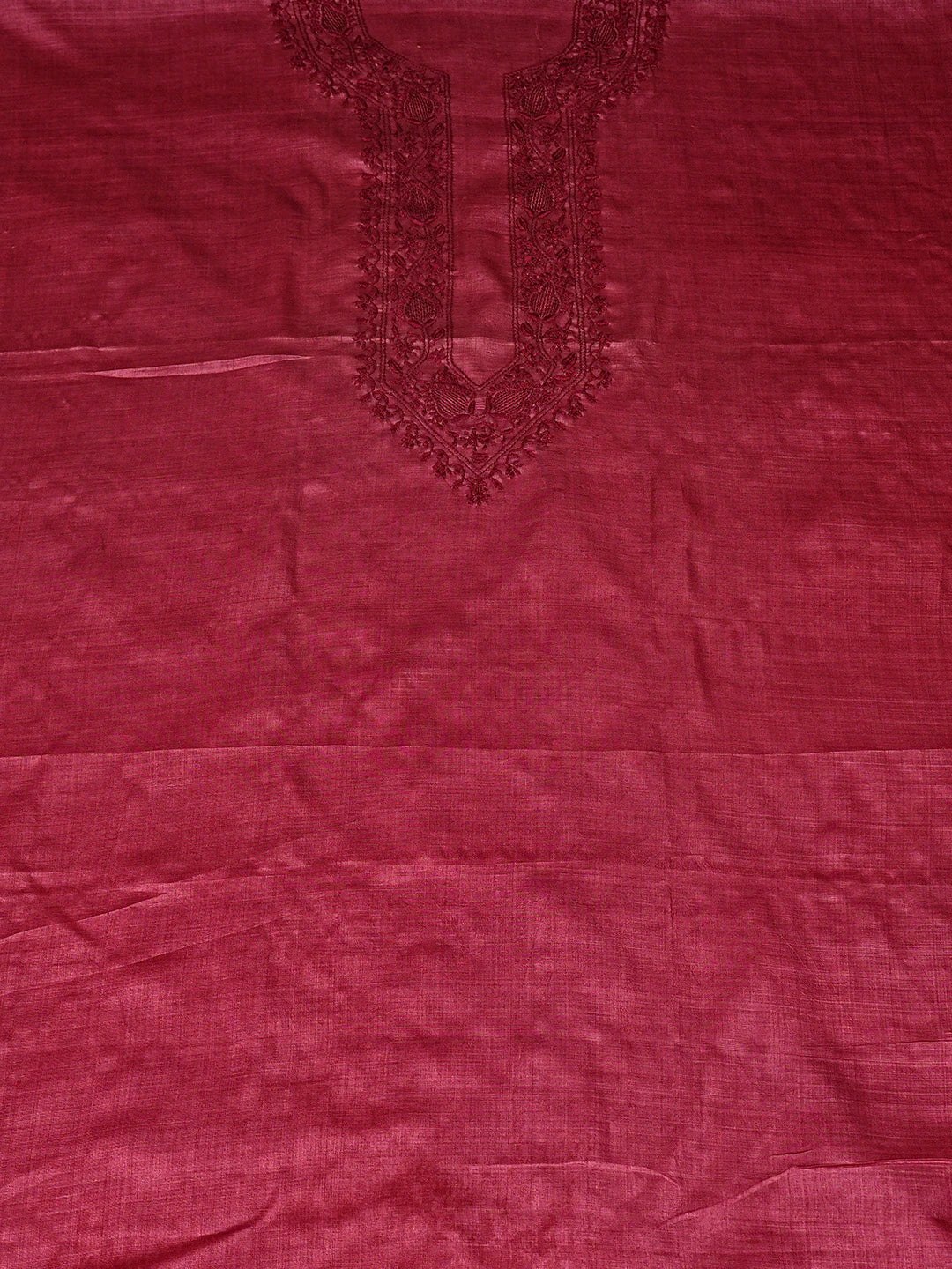 Ada Hand Embroidered Maroon Silk Lucknowi Chikankari Unstitched Men's Kurta Piece 01A584542