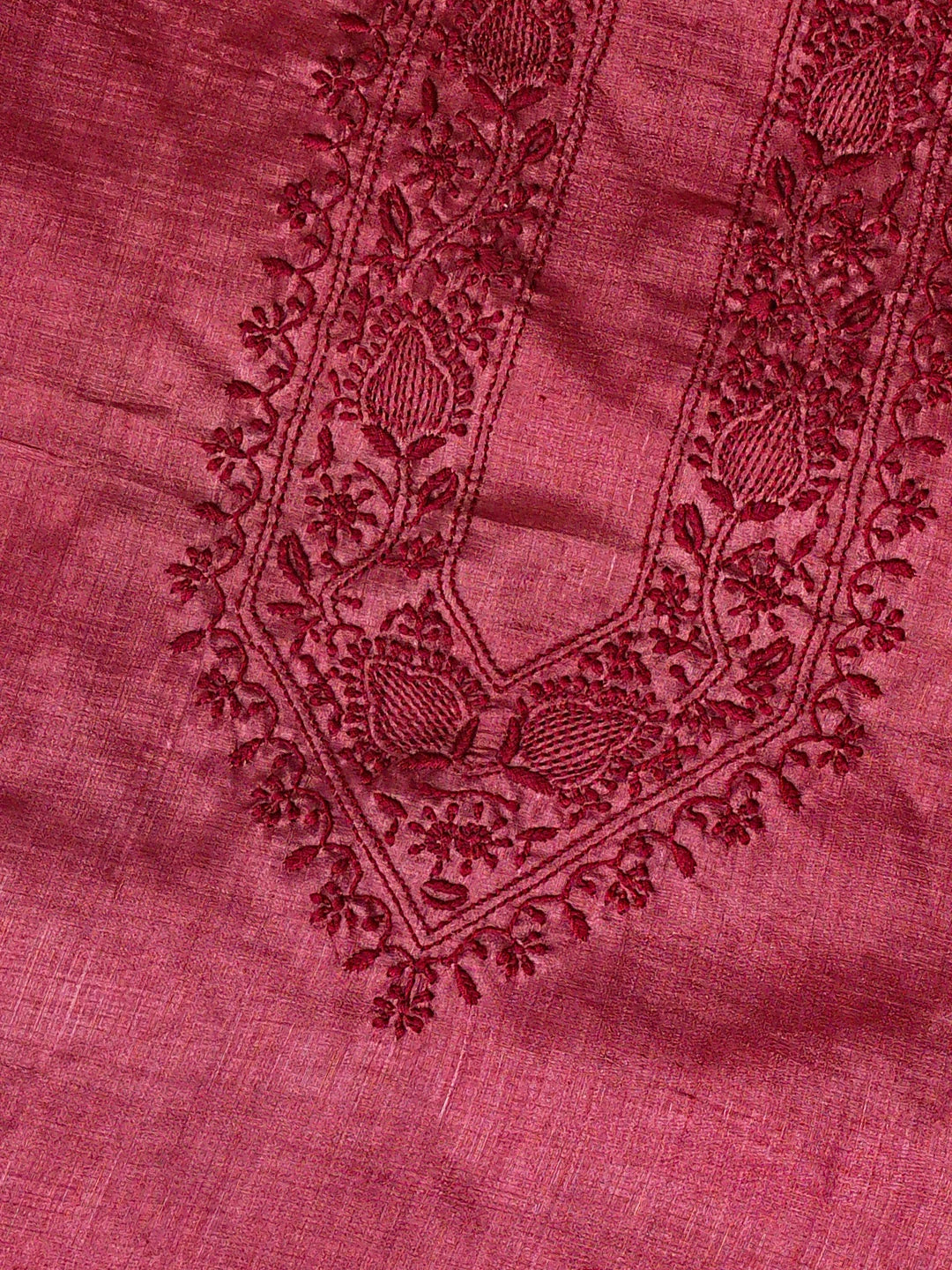 Ada Hand Embroidered Maroon Silk Lucknowi Chikankari Unstitched Men's Kurta Piece 01A584542