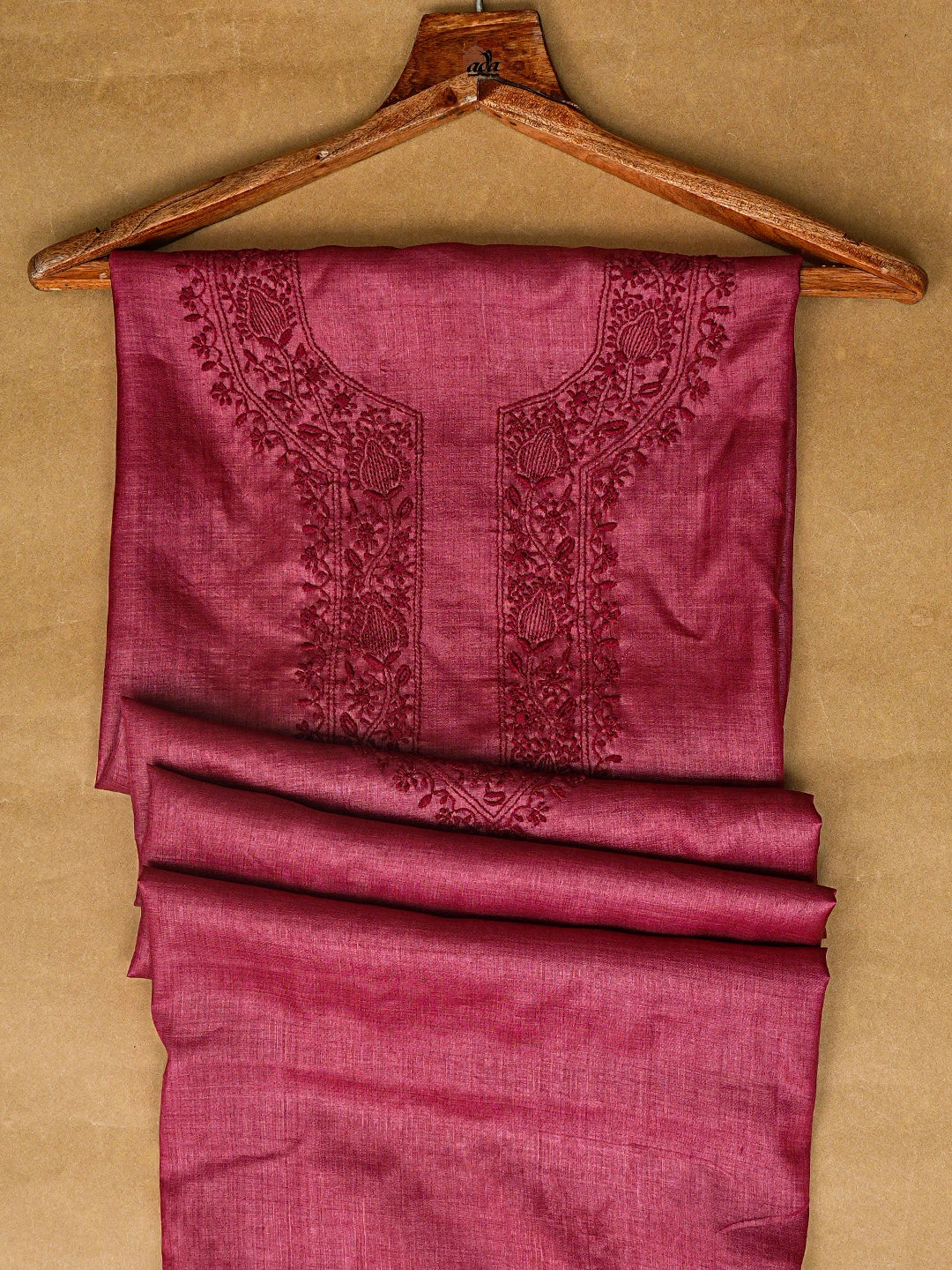 Ada Hand Embroidered Maroon Silk Lucknowi Chikankari Unstitched Men's Kurta Piece 01A584542