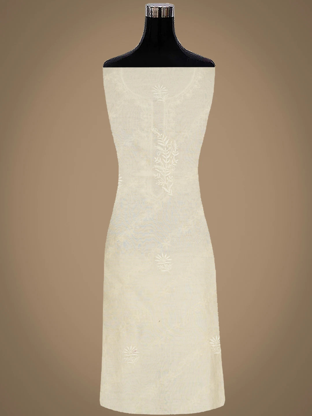 Ada Hand Embroidered Cream Chanderi Lucknowi Chikankari Unstitched Kurta Dupatta Set 01A808967