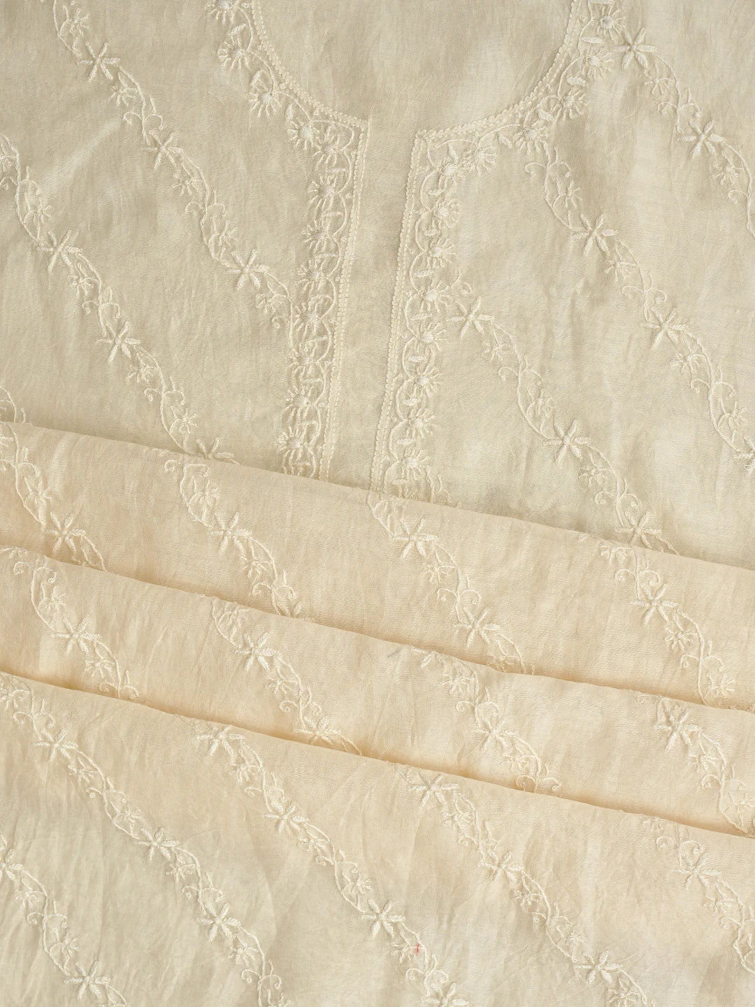 Ada Hand Embroidered Cream Chanderi Lucknowi Chikankari Unstitched Kurta Dupatta Set 01A808967