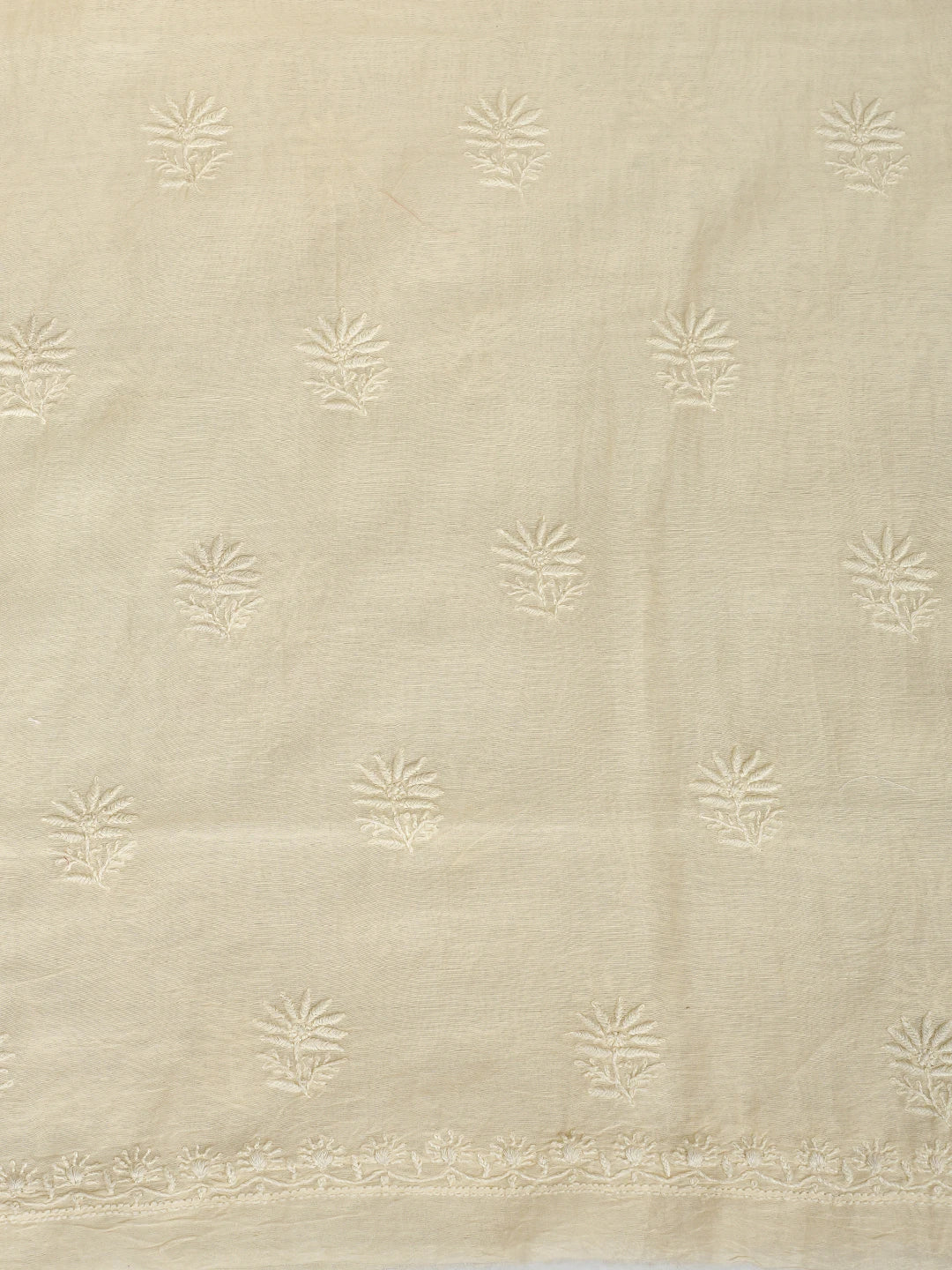 Ada Hand Embroidered Cream Chanderi Lucknowi Chikankari Unstitched Kurta Dupatta Set 01A808967