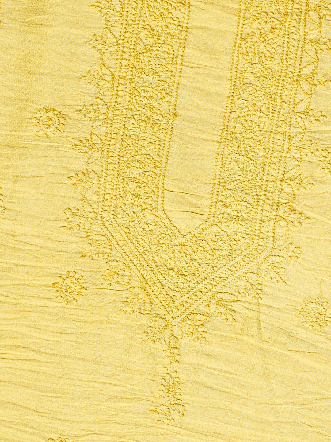 Ada Hand Embroidered Yellow Chanderi Lucknowi Chikankari Unstitched Men's Kurta Piece 01A812577