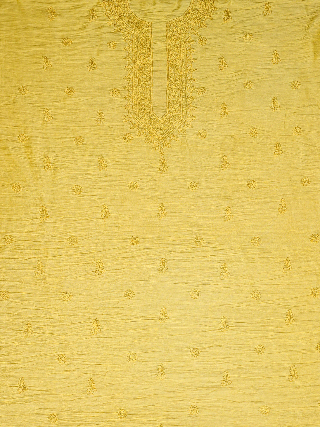 Ada Hand Embroidered Yellow Chanderi Lucknowi Chikankari Unstitched Men's Kurta Piece 01A812577