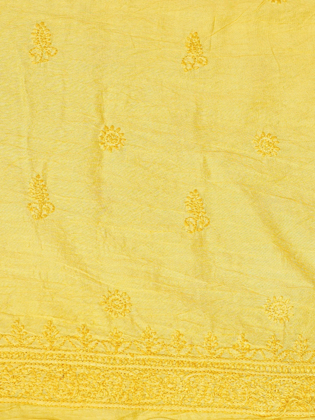 Ada Hand Embroidered Yellow Chanderi Lucknowi Chikankari Unstitched Men's Kurta Piece 01A812577