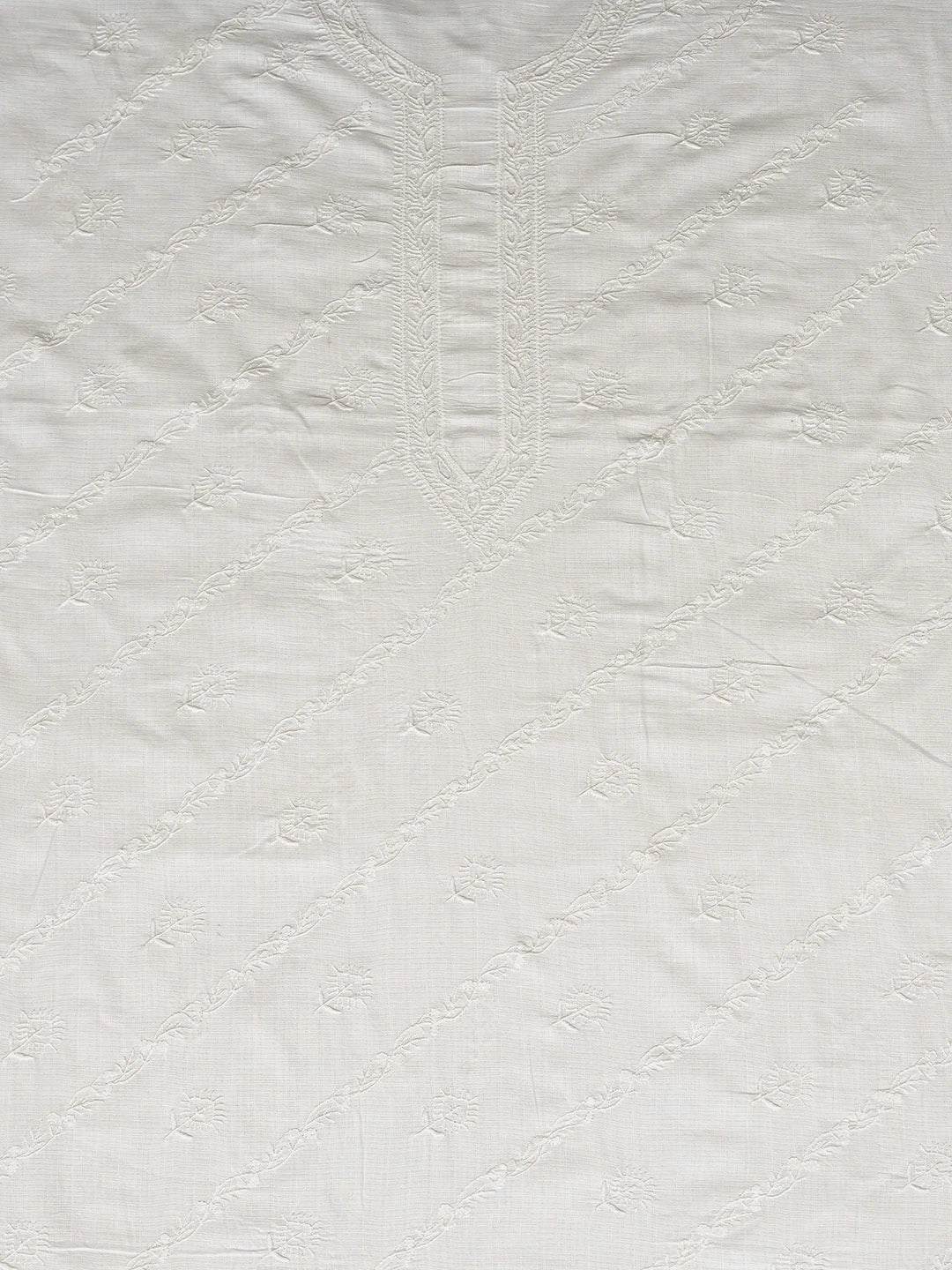 Ada Hand Embroidered White Cotton Lucknowi Chikankari Unstitched Men's Kurta Piece 01A832312