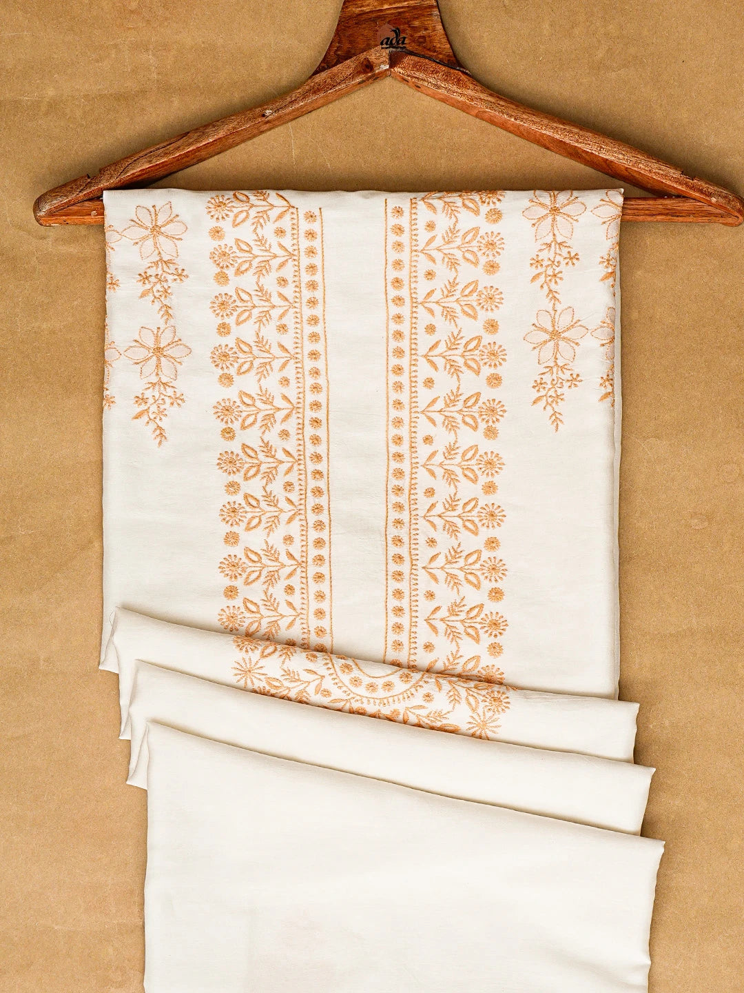 Ada Hand Embroidered White Chanderi Lucknowi Chikankari Unstitched Men's Kurta Piece 01A844382