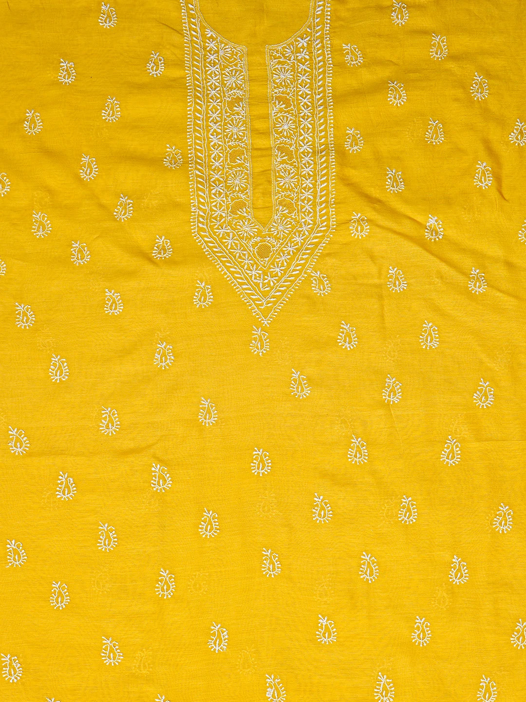 Ada Hand Embroidered Yellow Chanderi Lucknowi Chikankari Unstitched Men's Kurta Piece 01A859984