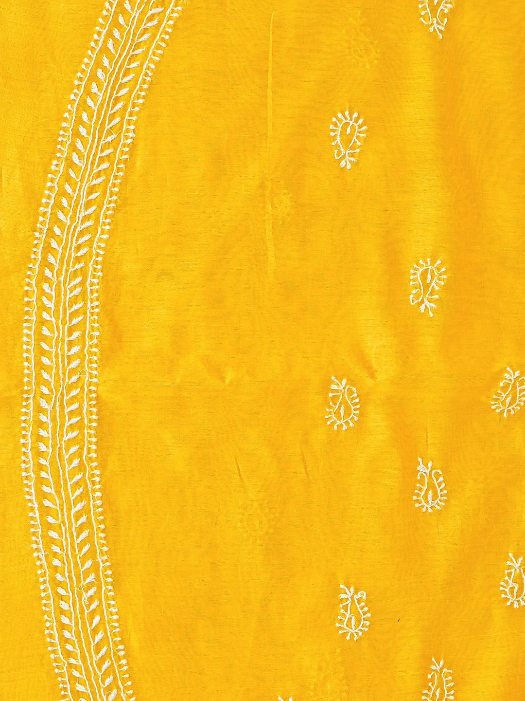 Ada Hand Embroidered Yellow Chanderi Lucknowi Chikankari Unstitched Men's Kurta Piece 01A859984