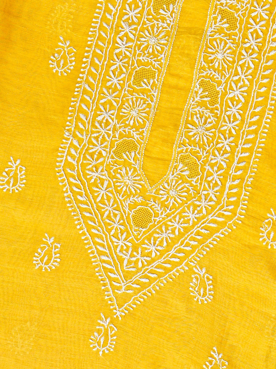 Ada Hand Embroidered Yellow Chanderi Lucknowi Chikankari Unstitched Men's Kurta Piece 01A859984