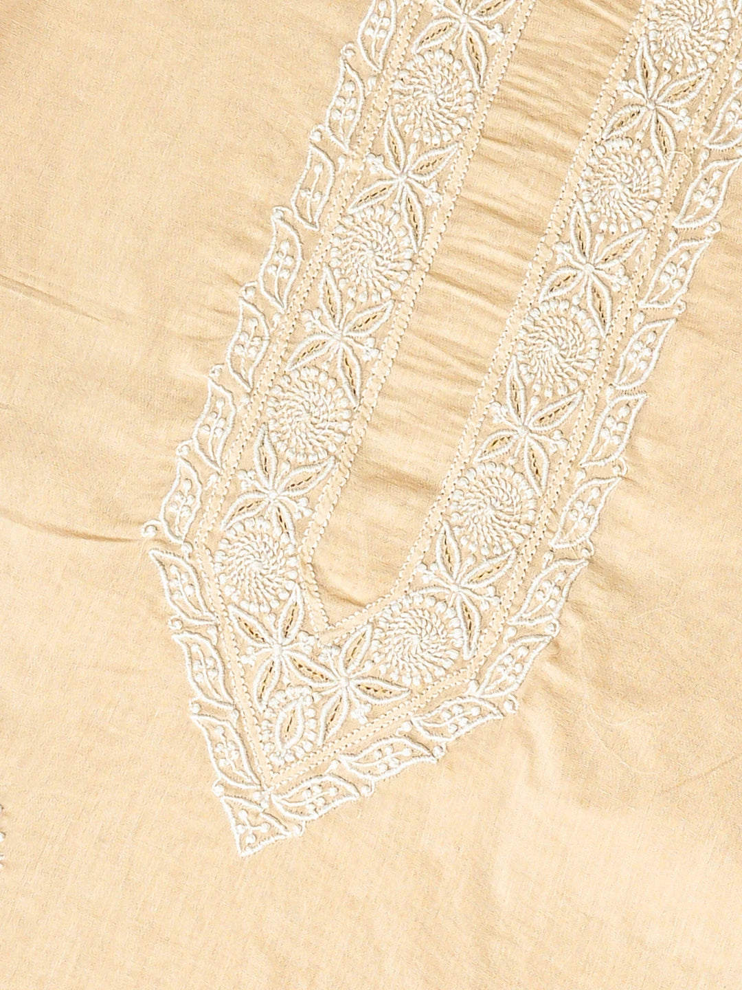 Ada Hand Embroidered Fawn Cotton Lucknowi Chikankari Unstitched Men's Kurta Piece 01A708413