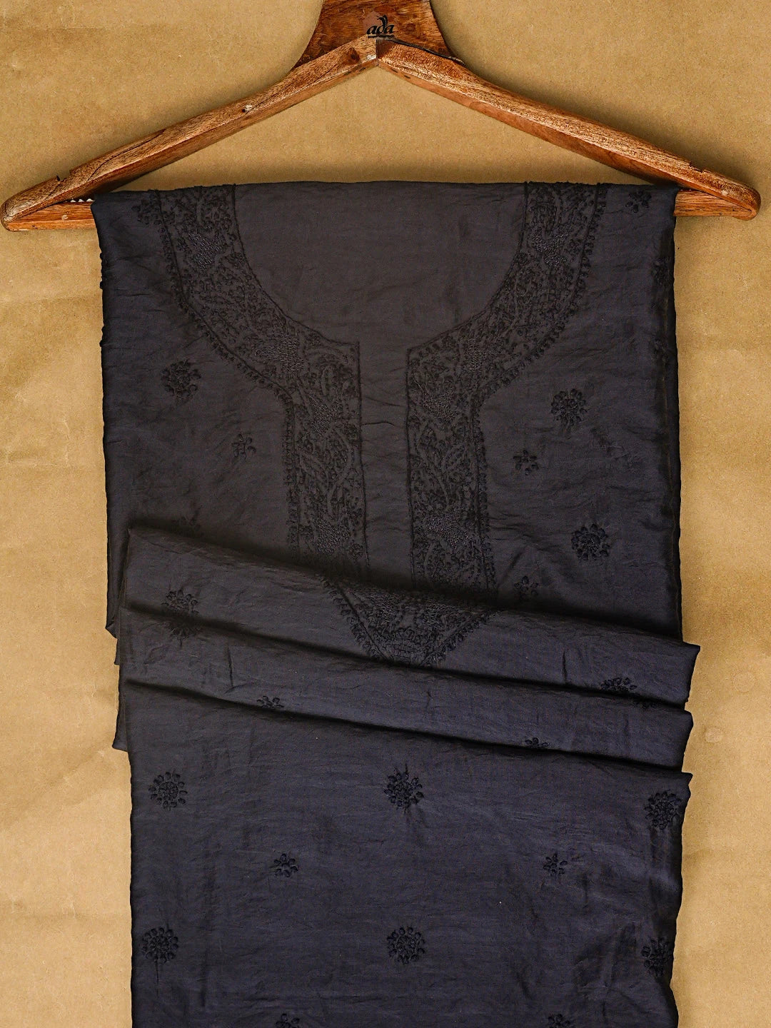 Ada Hand Embroidered Navy Blue Chanderi Lucknowi Chikankari Unstitched Men's Kurta Piece 01A866031