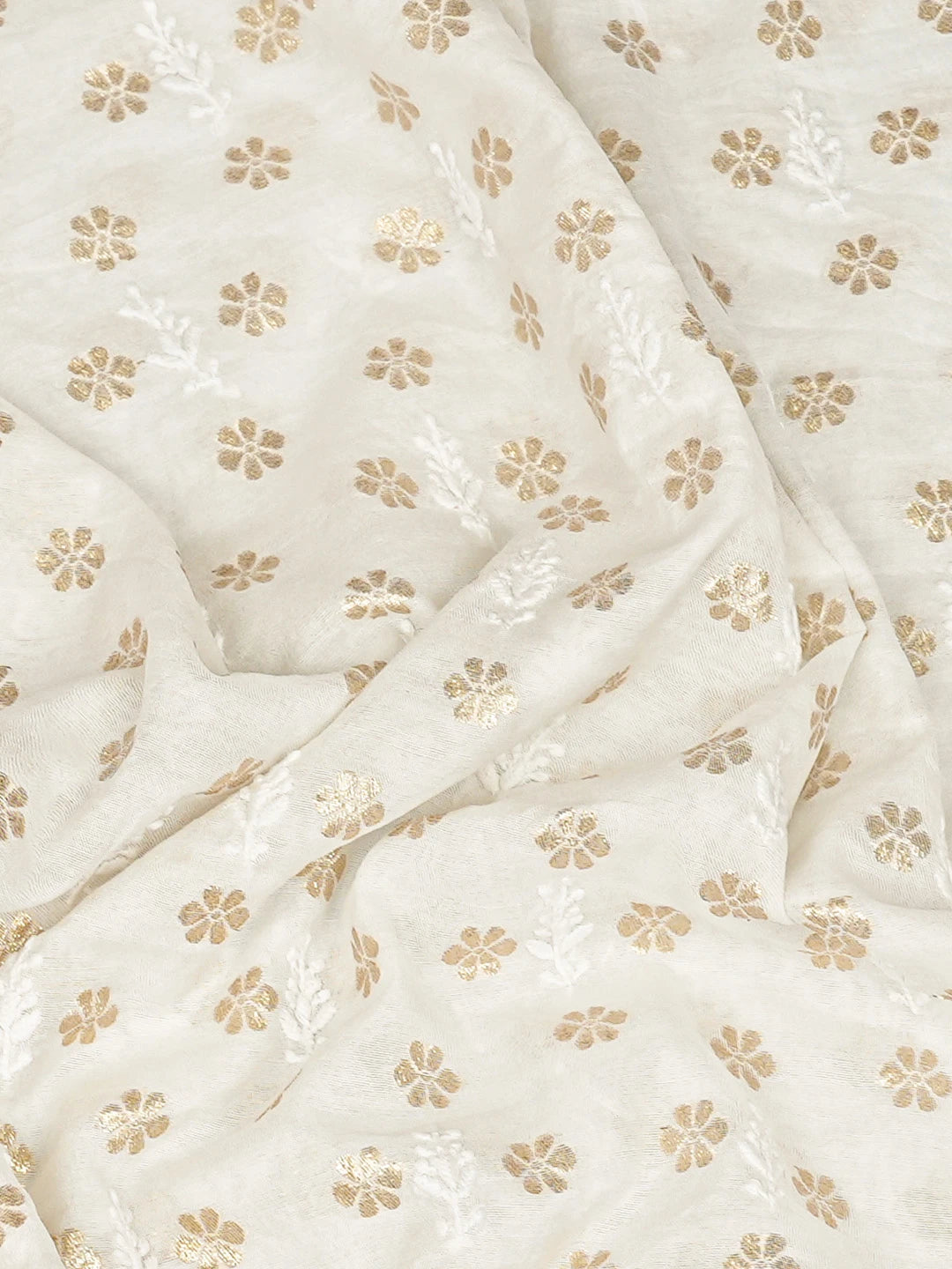 Ada Hand Embroidered White Chanderi Lucknowi Chikankari Unstitched Men's Kurta Piece With Zari Work 01A865127