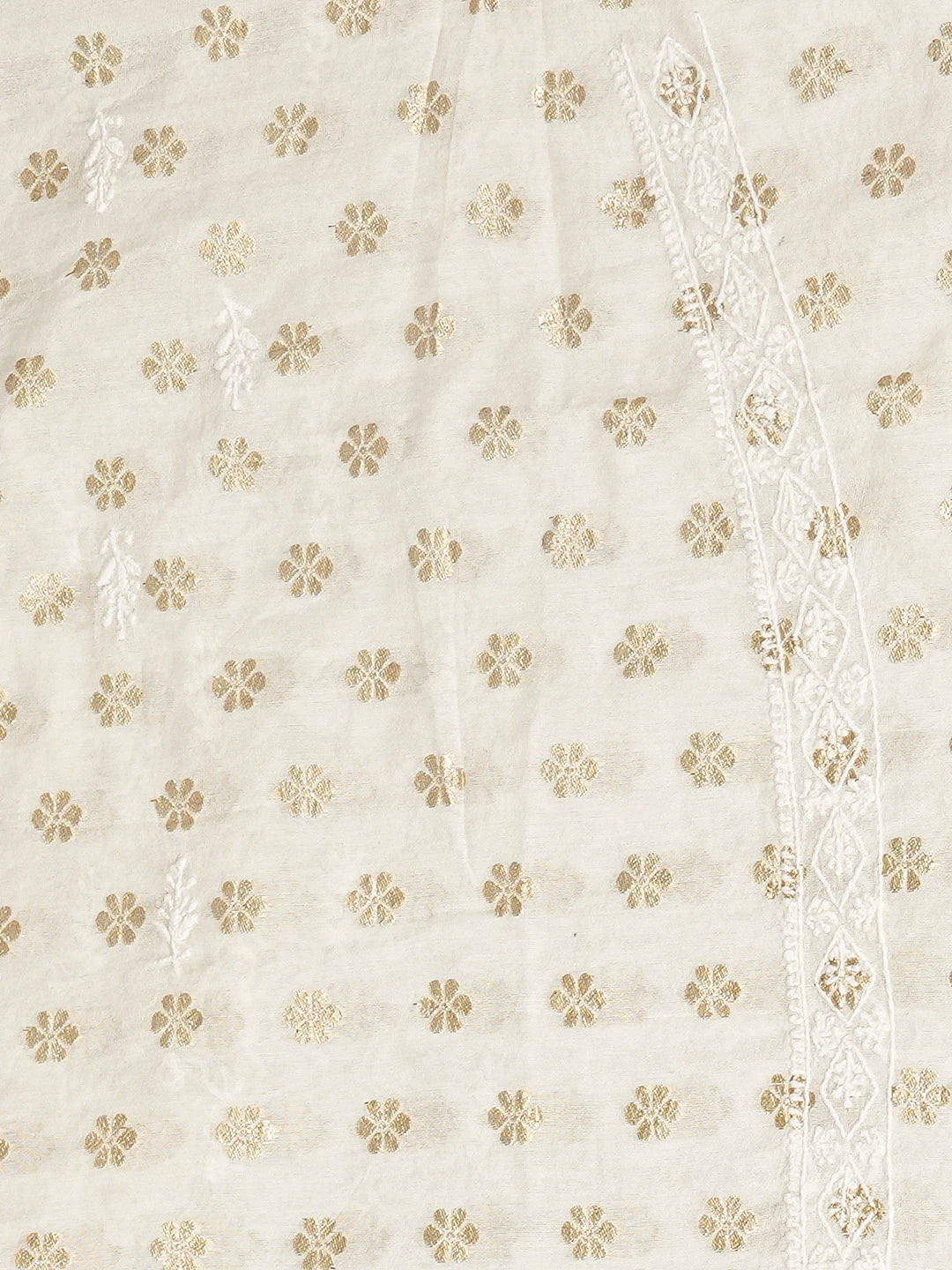 Ada Hand Embroidered White Chanderi Lucknowi Chikankari Unstitched Men's Kurta Piece With Zari Work 01A865127