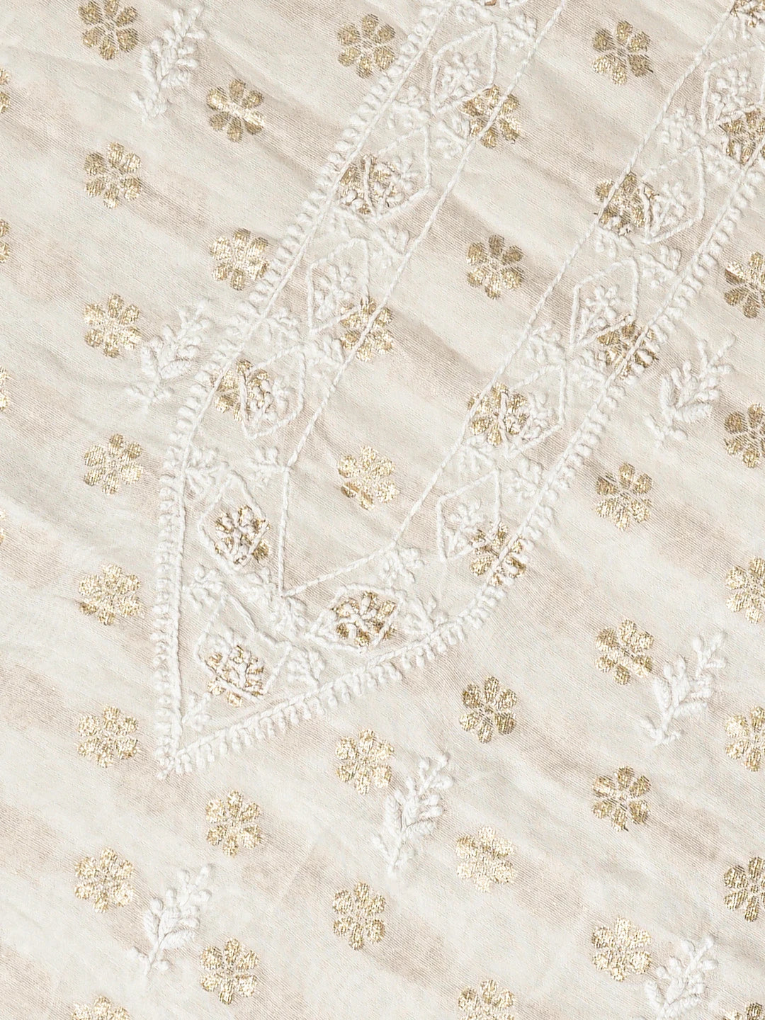 Ada Hand Embroidered White Chanderi Lucknowi Chikankari Unstitched Men's Kurta Piece With Zari Work 01A865127