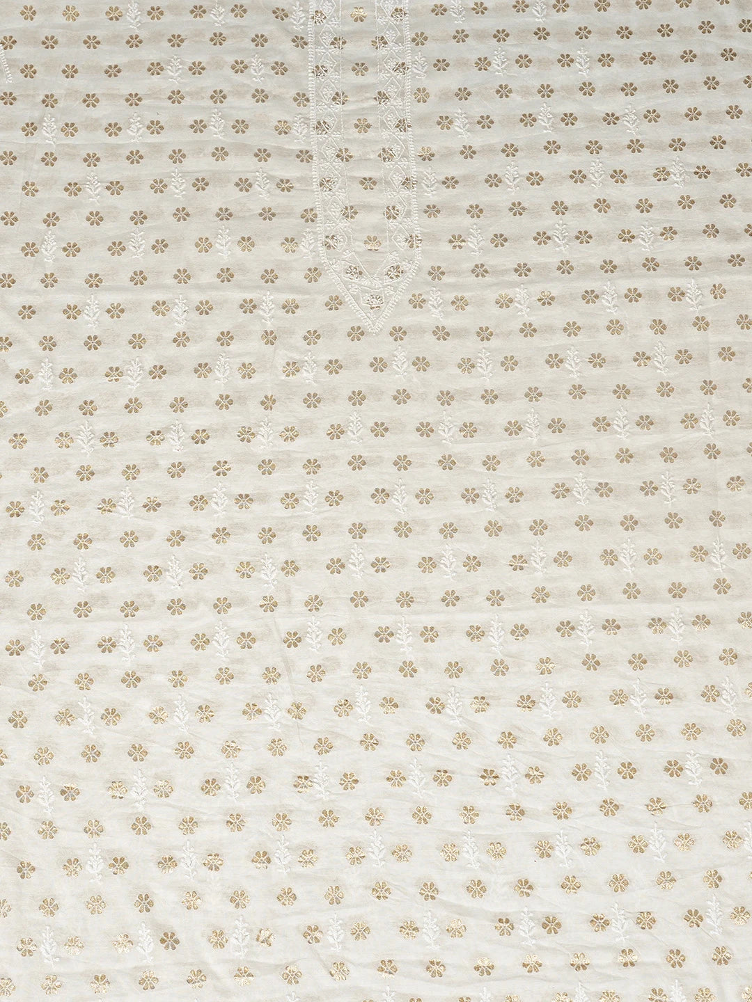 Ada Hand Embroidered White Chanderi Lucknowi Chikankari Unstitched Men's Kurta Piece With Zari Work 01A865127