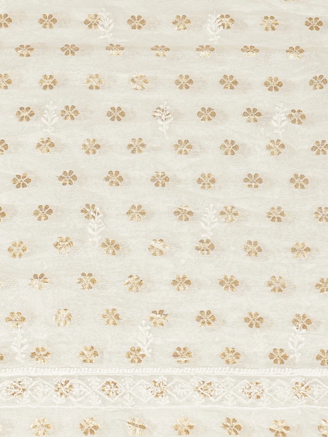 Ada Hand Embroidered White Chanderi Lucknowi Chikankari Unstitched Men's Kurta Piece With Zari Work 01A865127