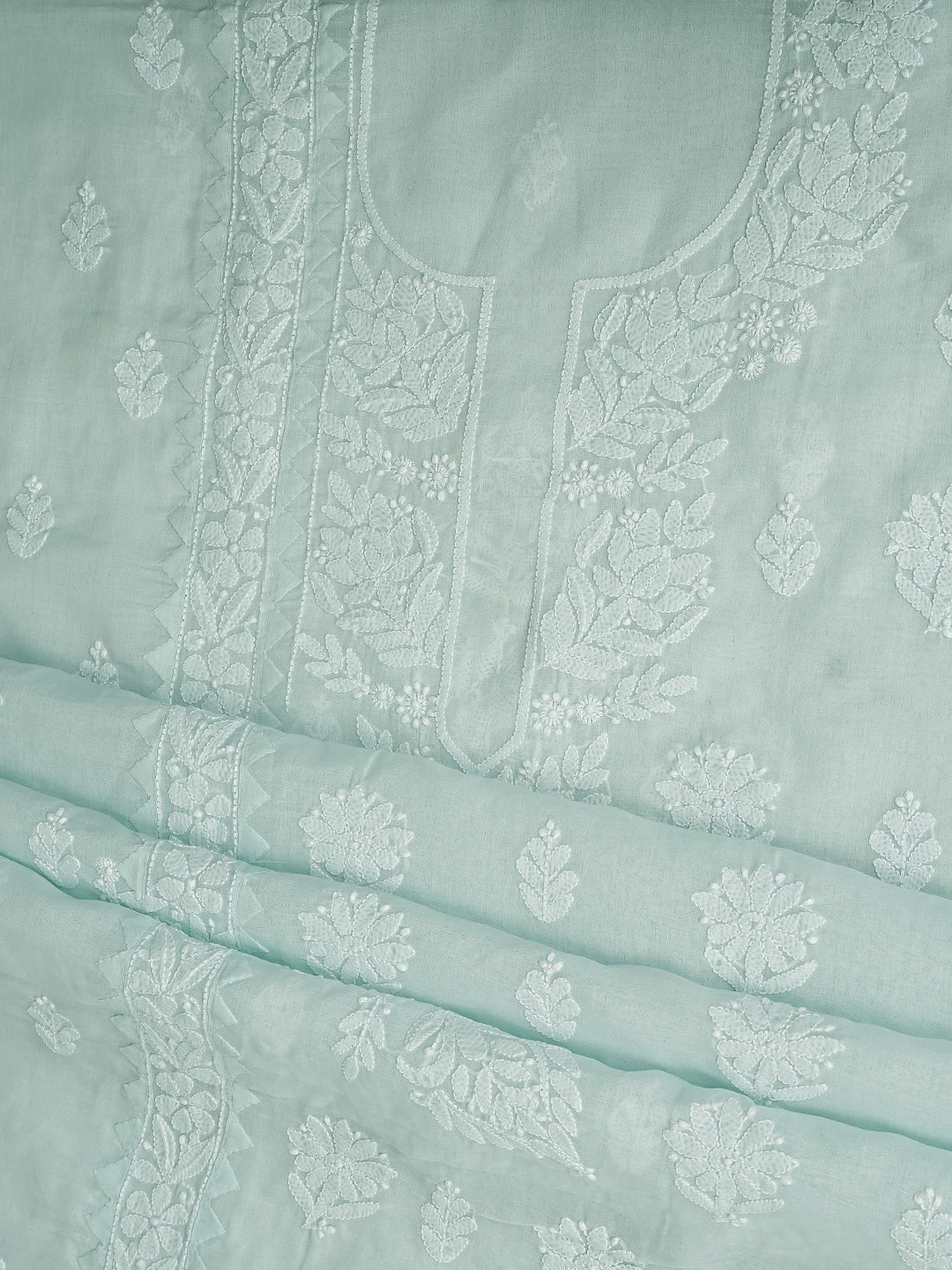 Ada Hand Embroidered Pistachio Green Cotton Lucknowi Chikankari Unstitched Suit Piece 01A871561