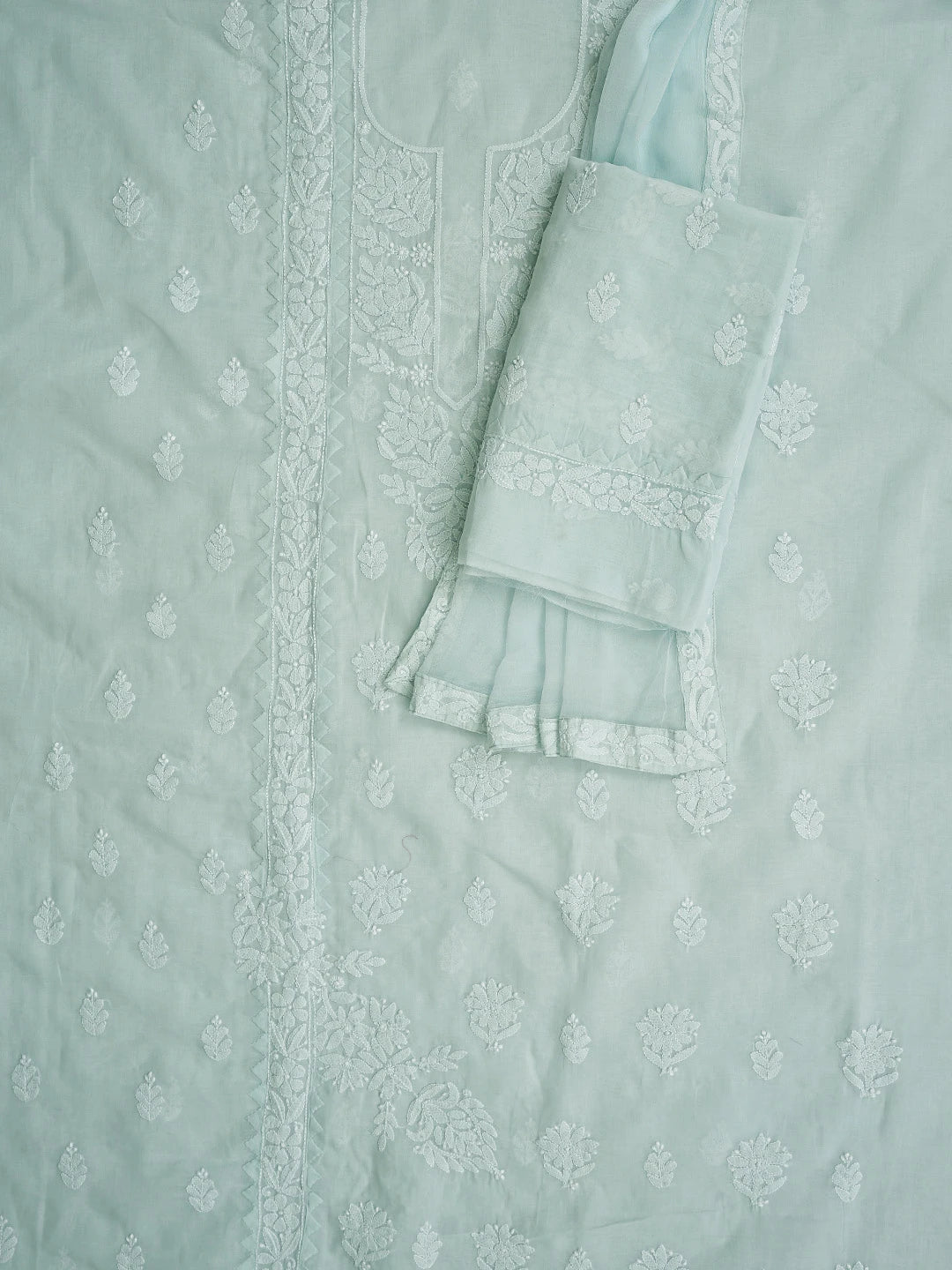 Ada Hand Embroidered Pistachio Green Cotton Lucknowi Chikankari Unstitched Suit Piece 01A871561
