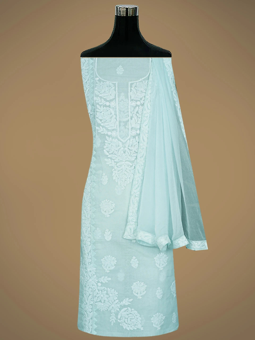 Ada Hand Embroidered Pistachio Green Cotton Lucknowi Chikankari Unstitched Suit Piece 01A871561