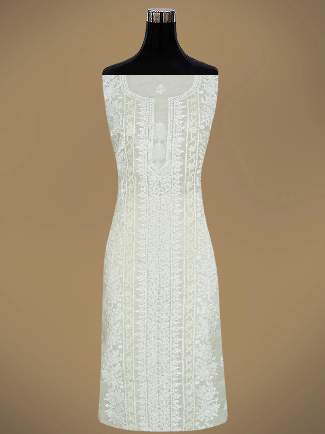 Ada Hand Embroidered Cream Cotton Lucknowi Chikankari Unstitched Suit Piece 01A871581