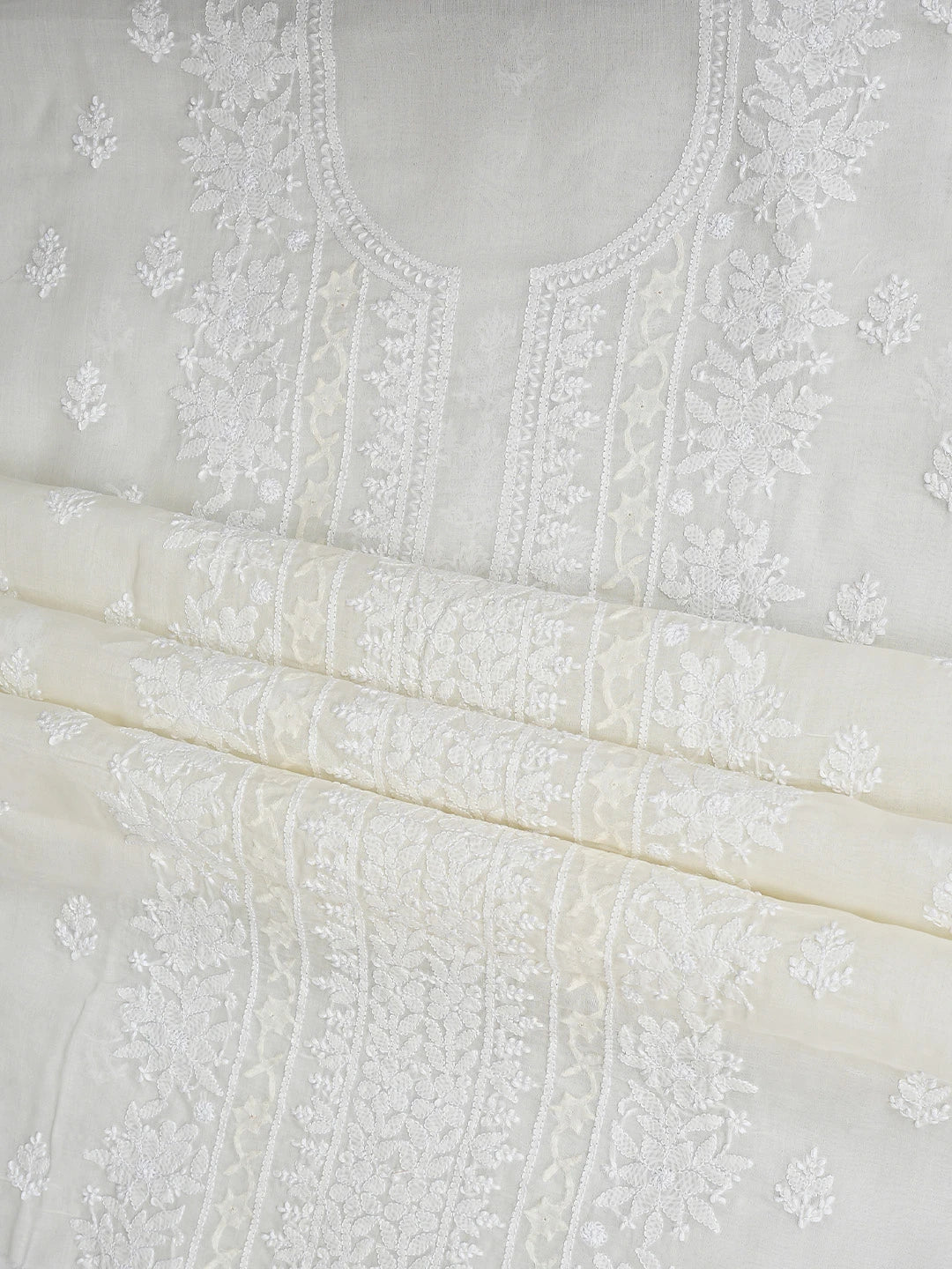 Ada Hand Embroidered Cream Cotton Lucknowi Chikankari Unstitched Suit Piece 01A871581