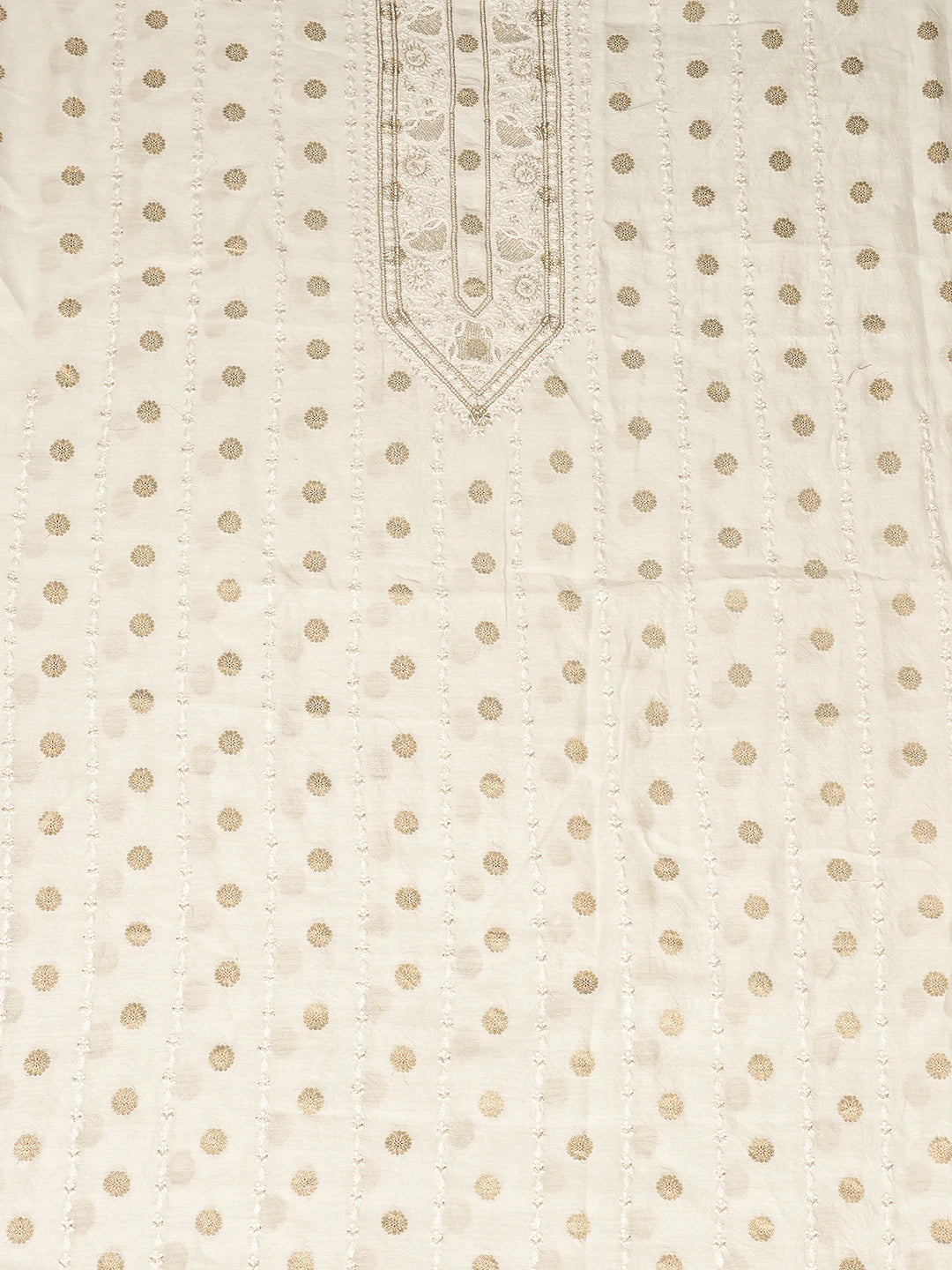 Ada Hand Embroidered White Chanderi Lucknowi Chikankari Unstitched Men's Kurta Piece With Cutdana Work 01A867129