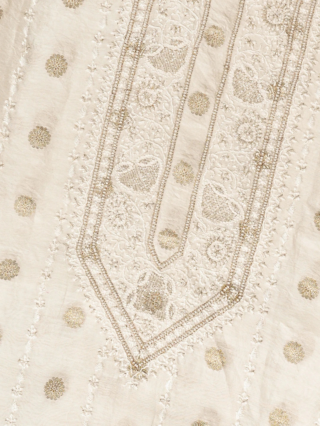 Ada Hand Embroidered White Chanderi Lucknowi Chikankari Unstitched Men's Kurta Piece With Cutdana Work 01A867129