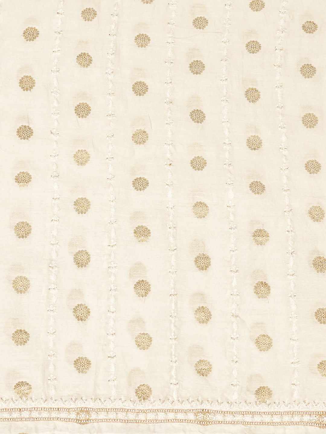 Ada Hand Embroidered White Chanderi Lucknowi Chikankari Unstitched Men's Kurta Piece With Cutdana Work 01A867129