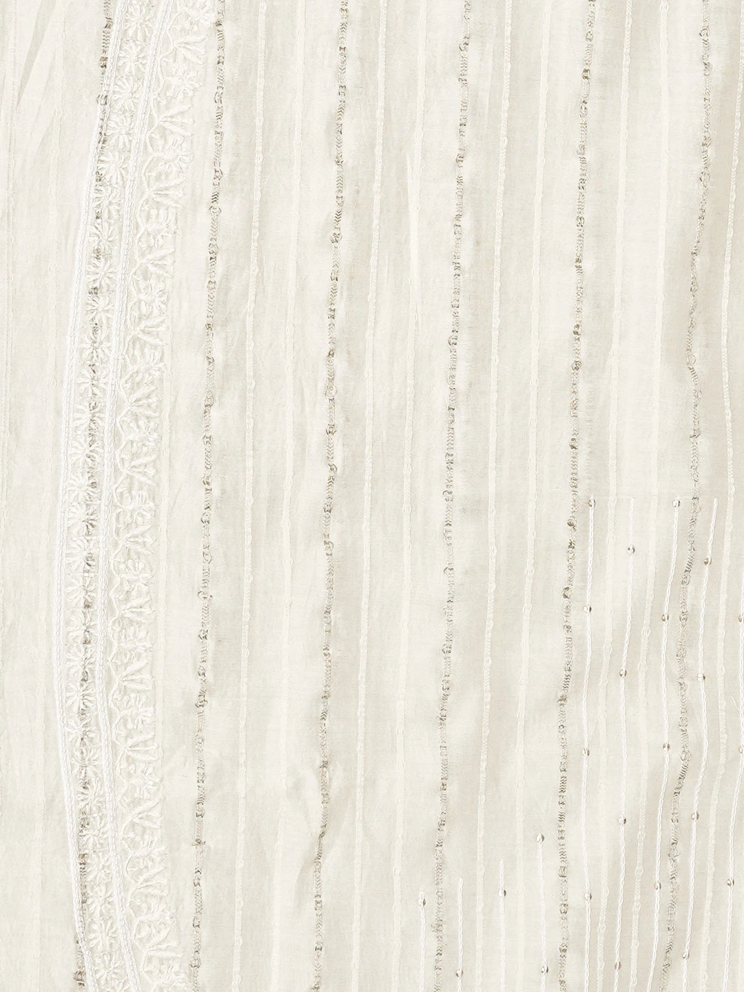 Ada Hand Embroidered White Chanderi Lucknowi Chikankari Unstitched Men's Kurta Piece With Pearl Work 01A867101