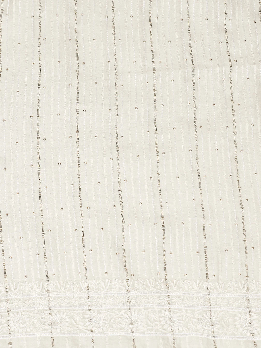 Ada Hand Embroidered White Chanderi Lucknowi Chikankari Unstitched Men's Kurta Piece With Pearl Work 01A867101